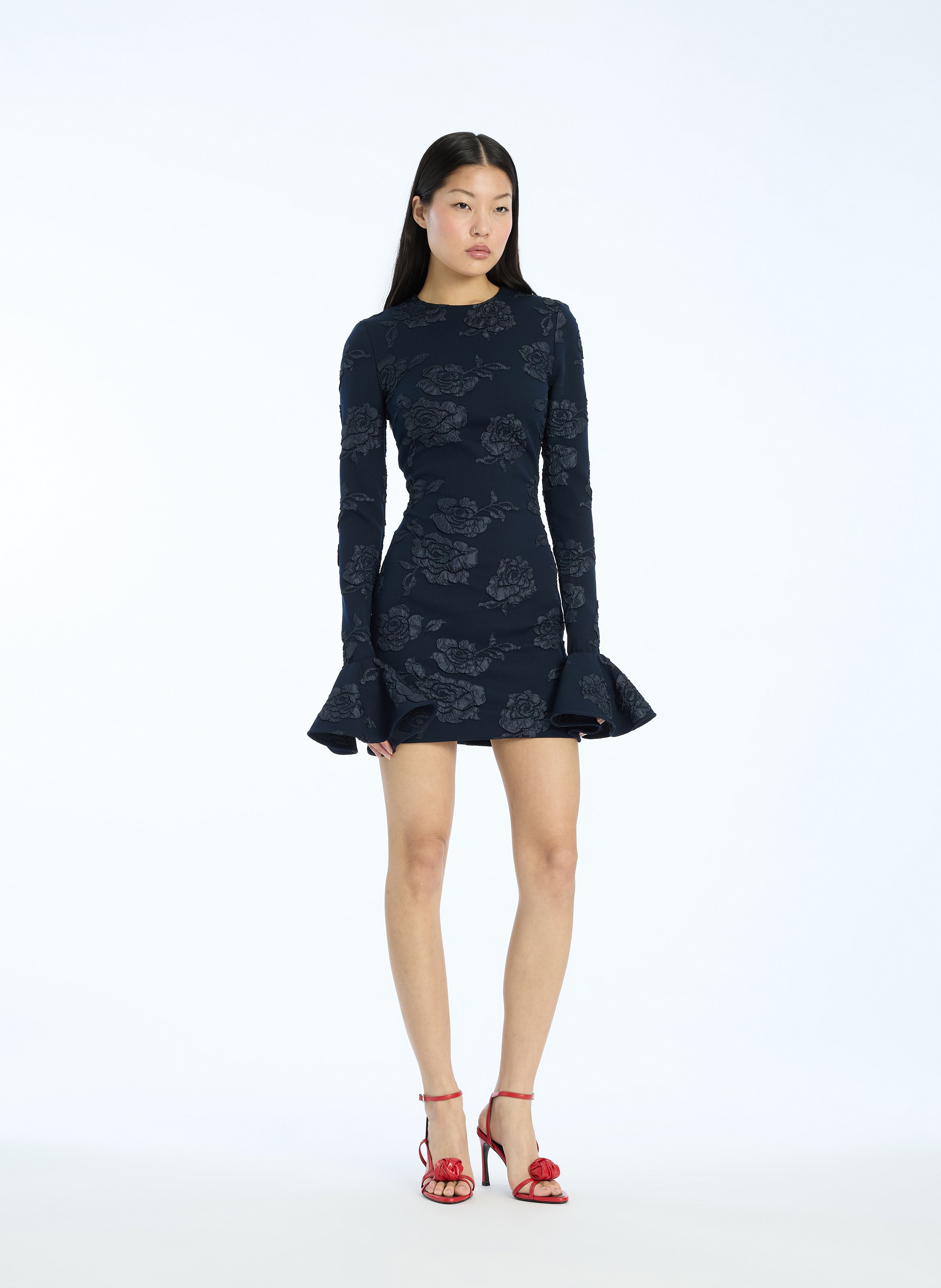 Fitted short dress with floral patterns ROTATE Blue