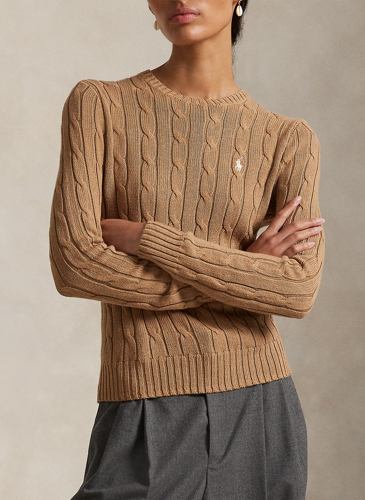 Pull moulant col rond en coton POLO RALPH LAUREN Beige