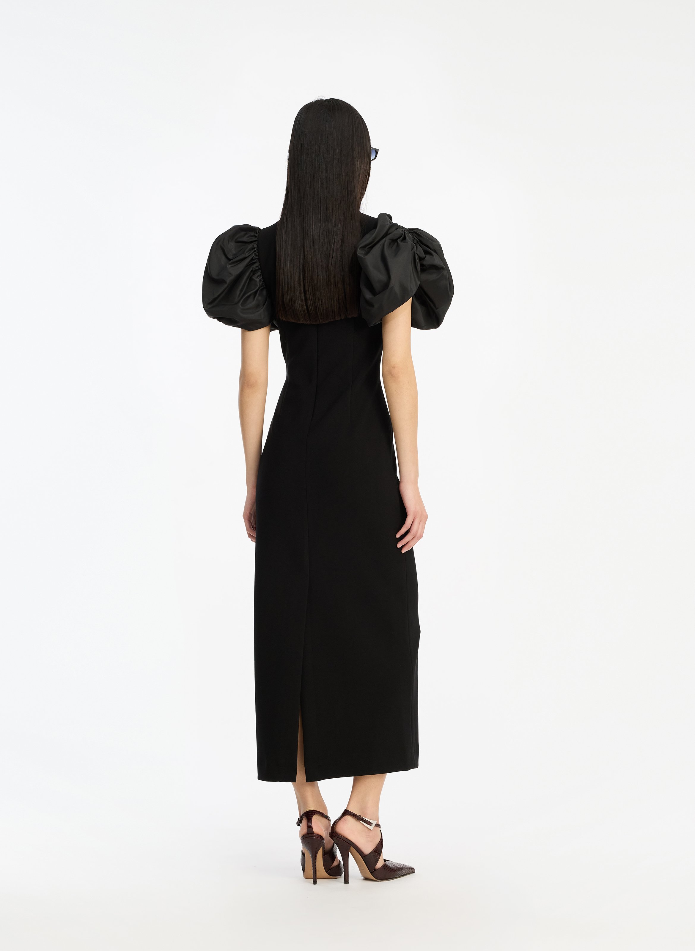 Long dress with high neck and puff sleeves ROTATE Black