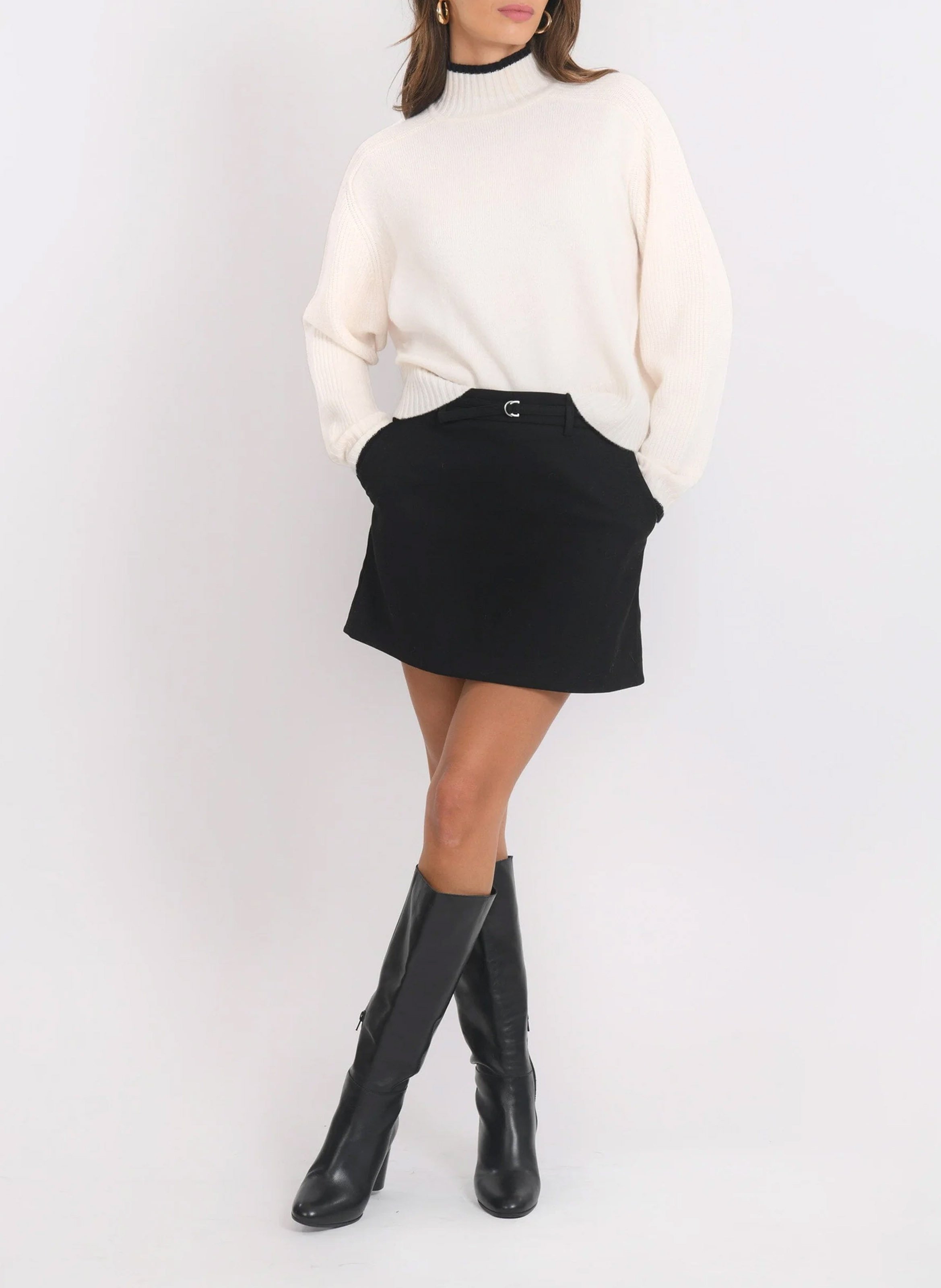 Pull oversize col V en laine et cachemire KOOKAI Noir