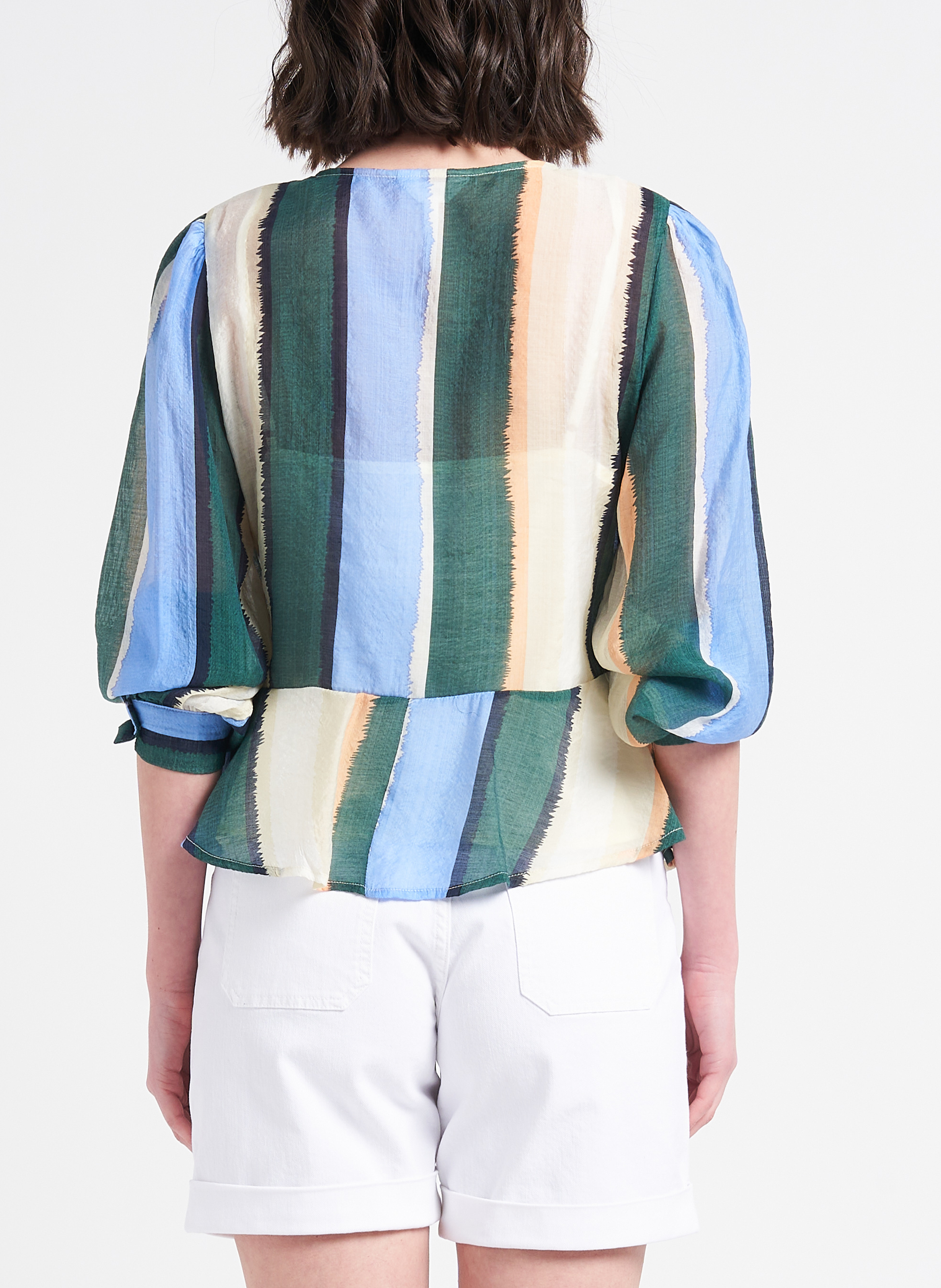 Top col V plongeant à rayures OBJECT Vert