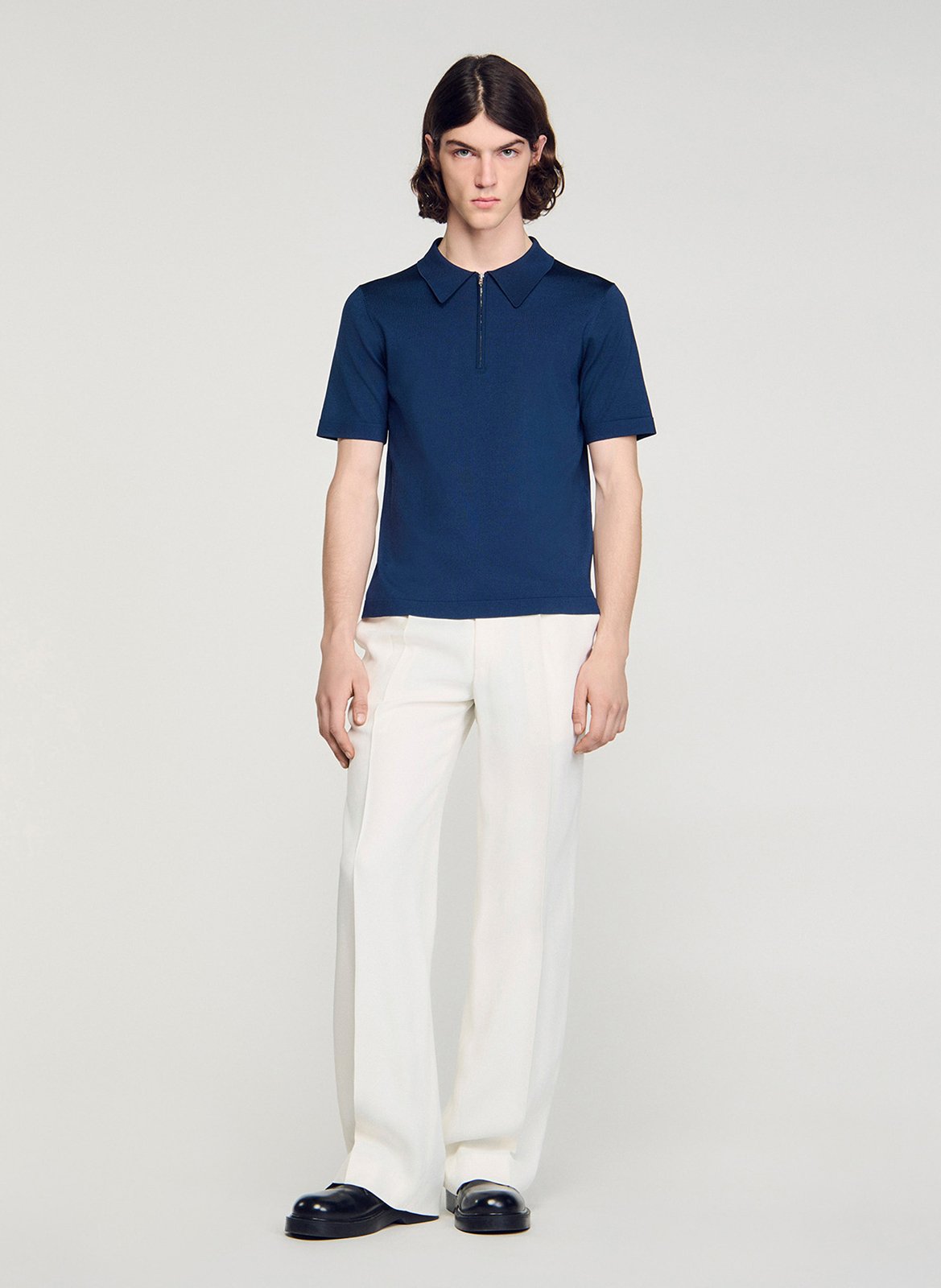 T-shirt manches courtes à col polo zippé Bleu