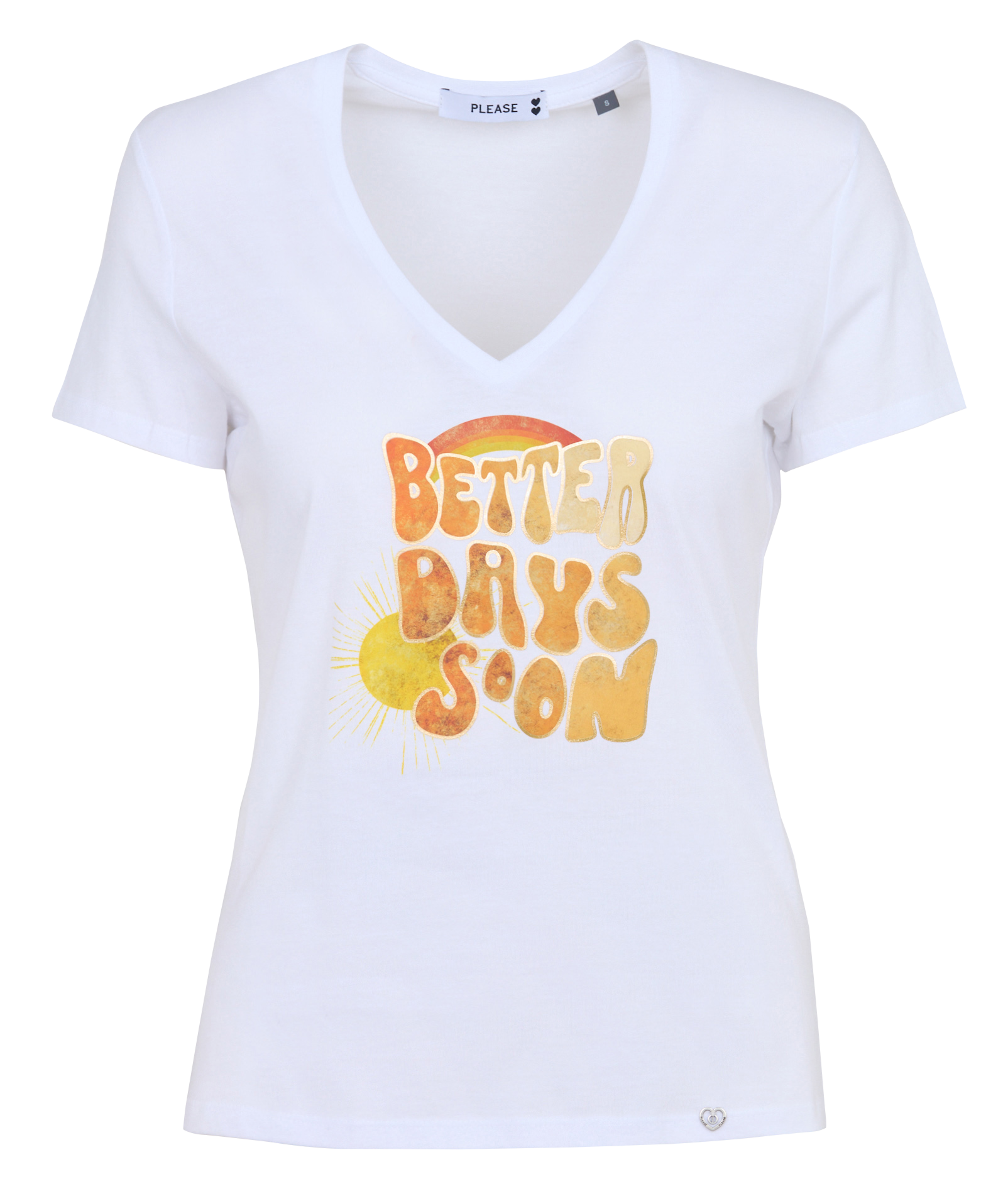 Tee-shirt col V sérigraphié PLEASE Blanc