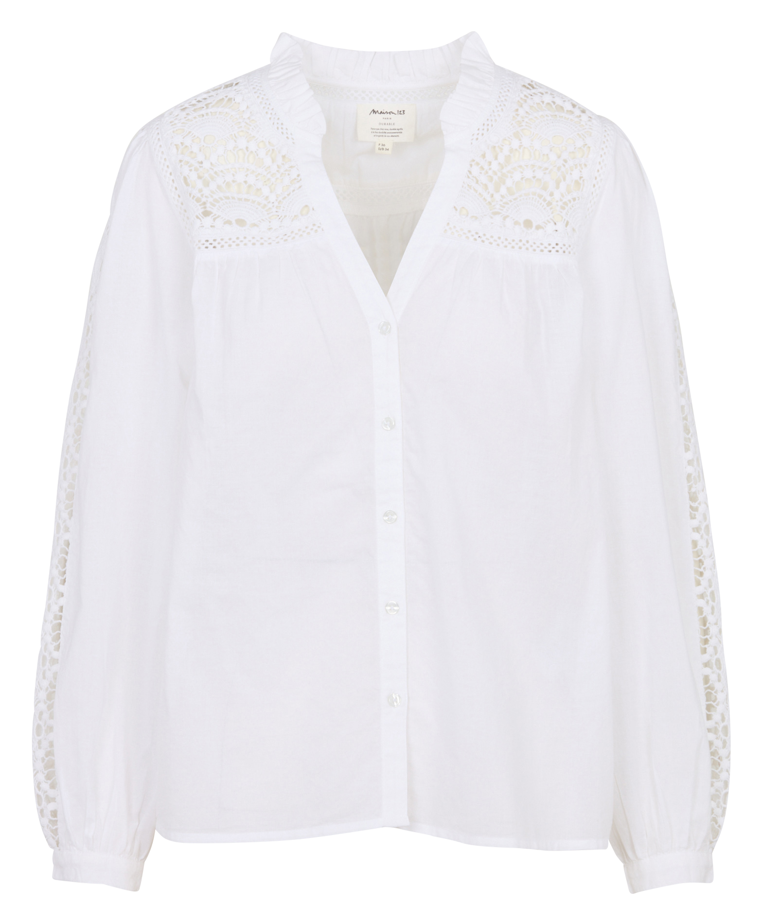 V-neck blouse with openwork embroidery MAISON 123 White