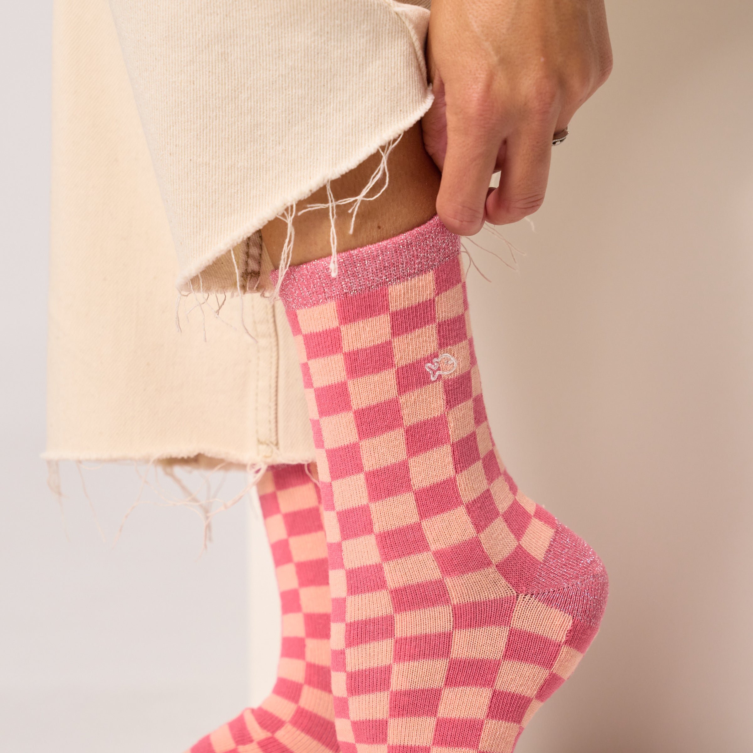 Combed cotton checkered socks BILLYBELT Pink