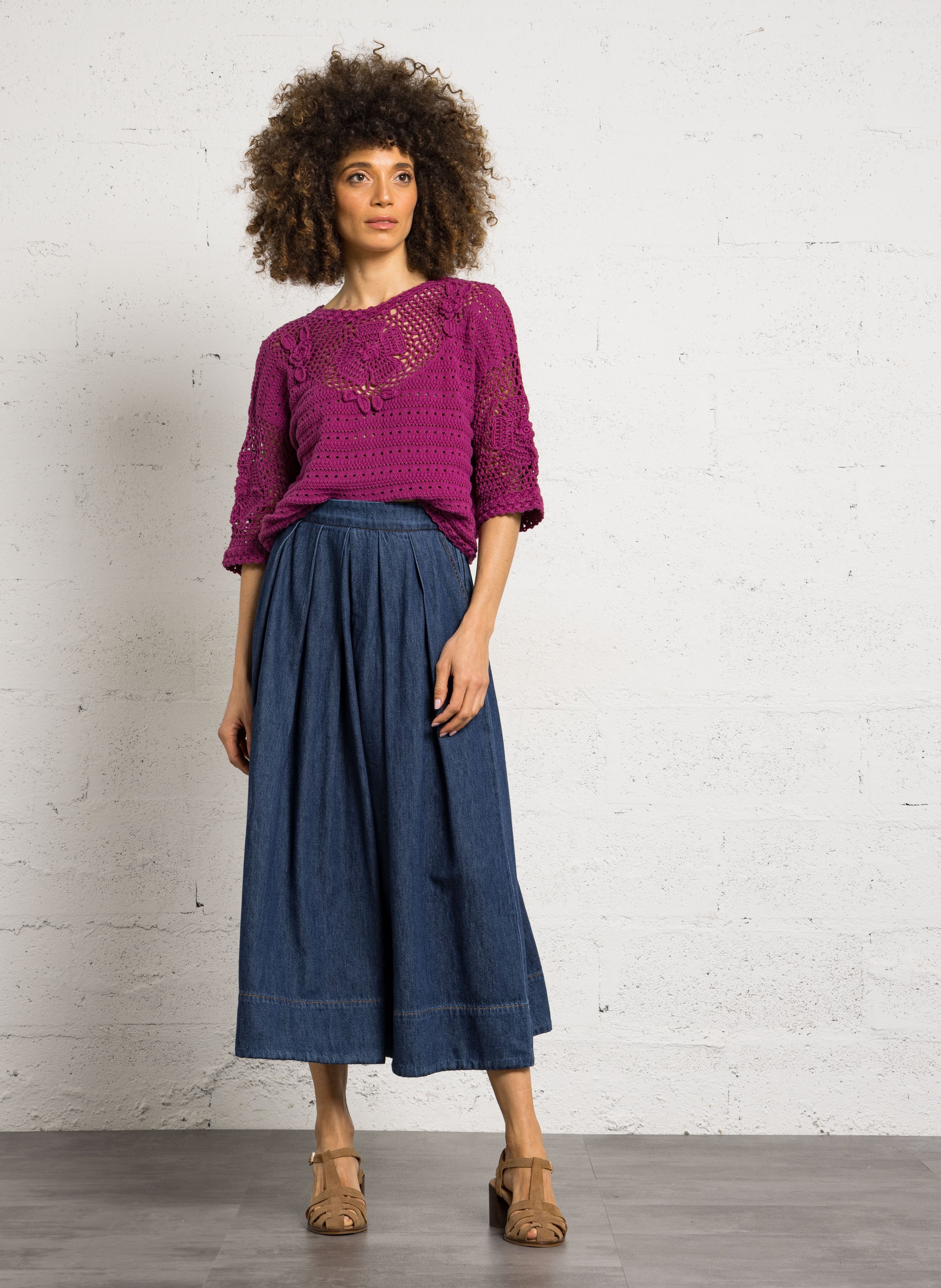 Ausgestellter Midi-Baumwollrock MAISON 123 Blau