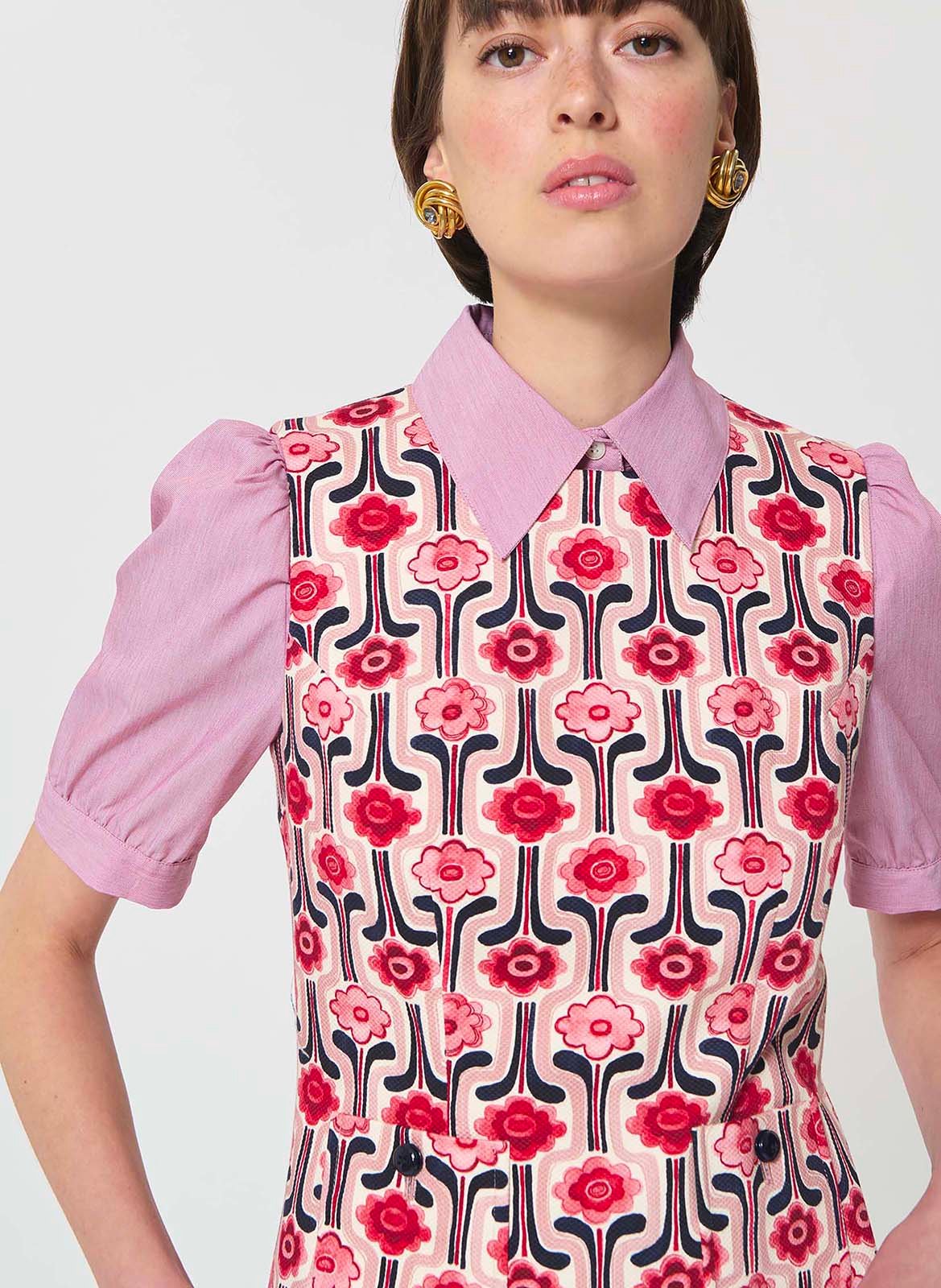 Robe courte col rond en coton mélangé imprimé TARA JARMON Rose