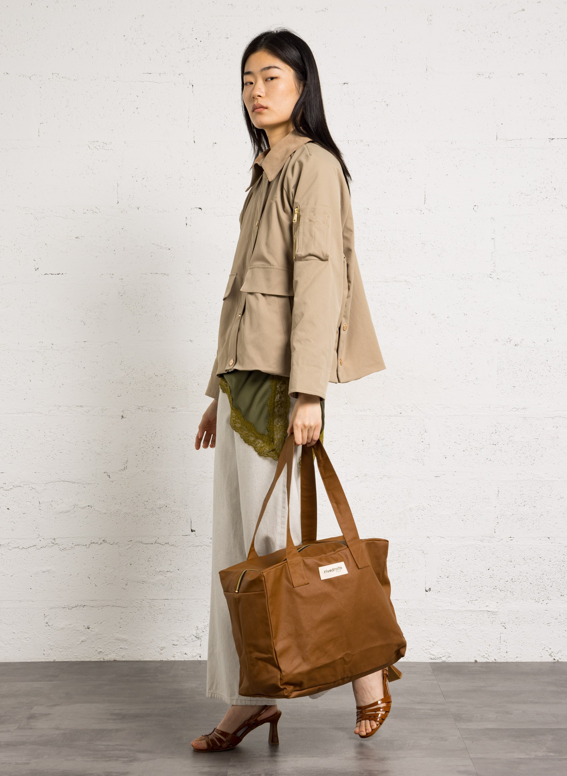 Zip-up recycled cotton tote bag RIVEDROITE PARIS Brown