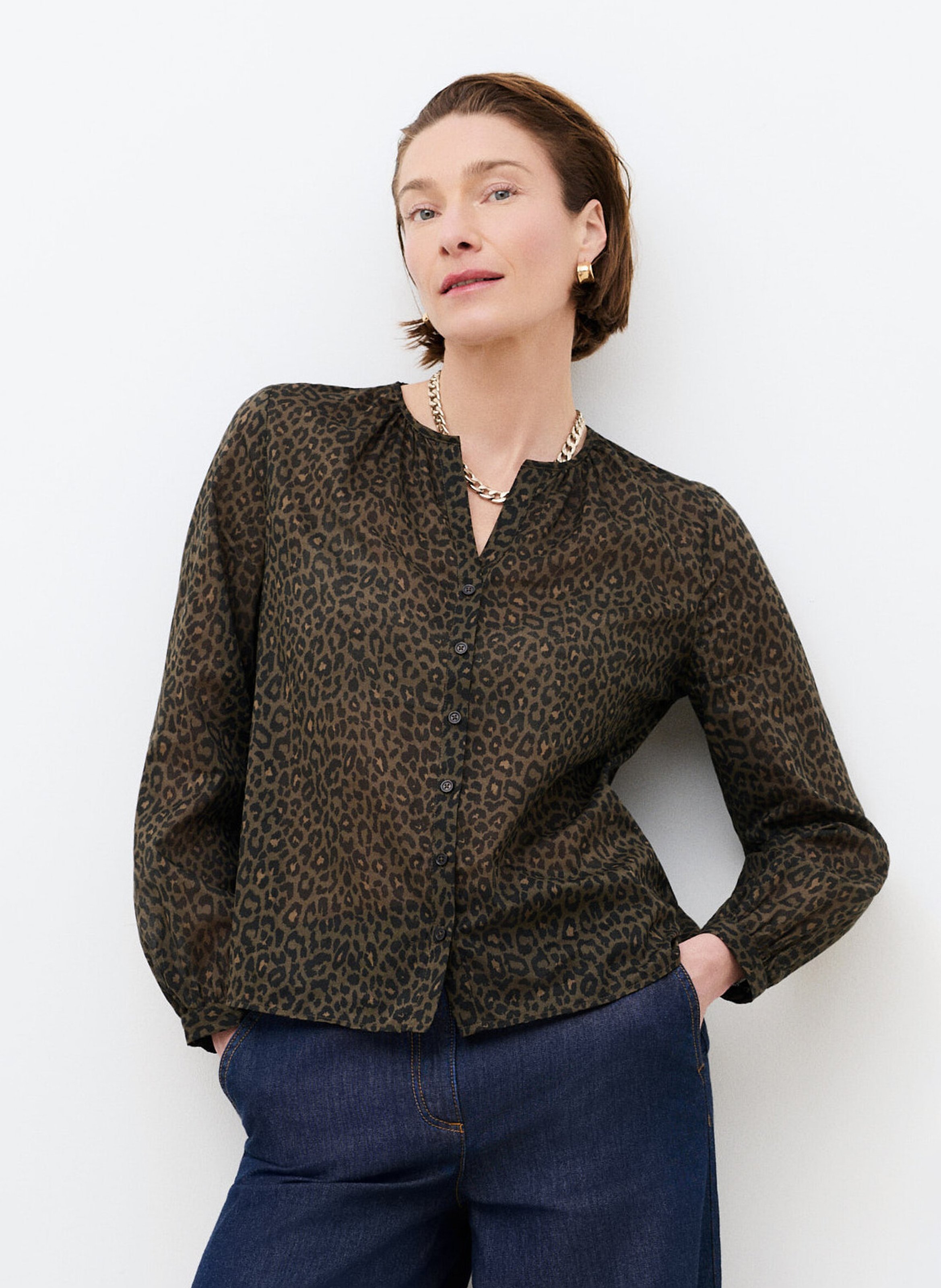 Chemise col rond en coton bio CAROLL Vert