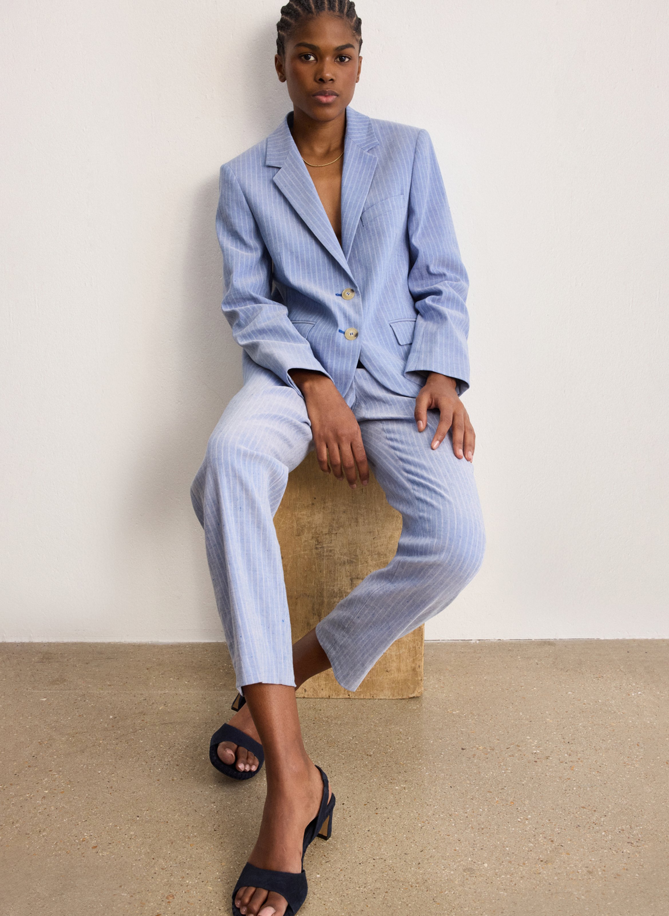 Veste col tailleur en lin mélangé PABLO Bleu