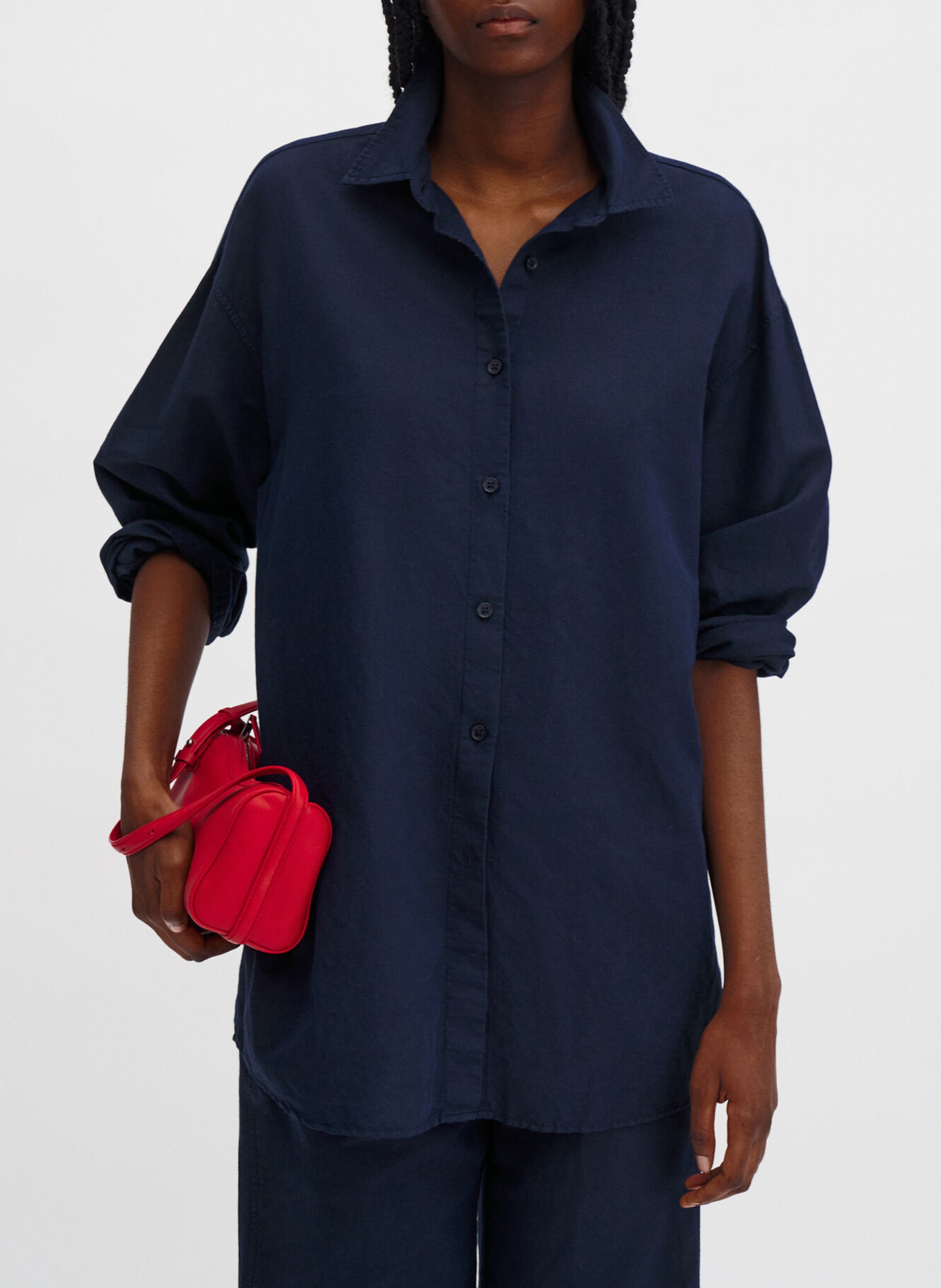 Wijdvallende linnenblend blouse met knoopsluiting FILIPPA K Blauw