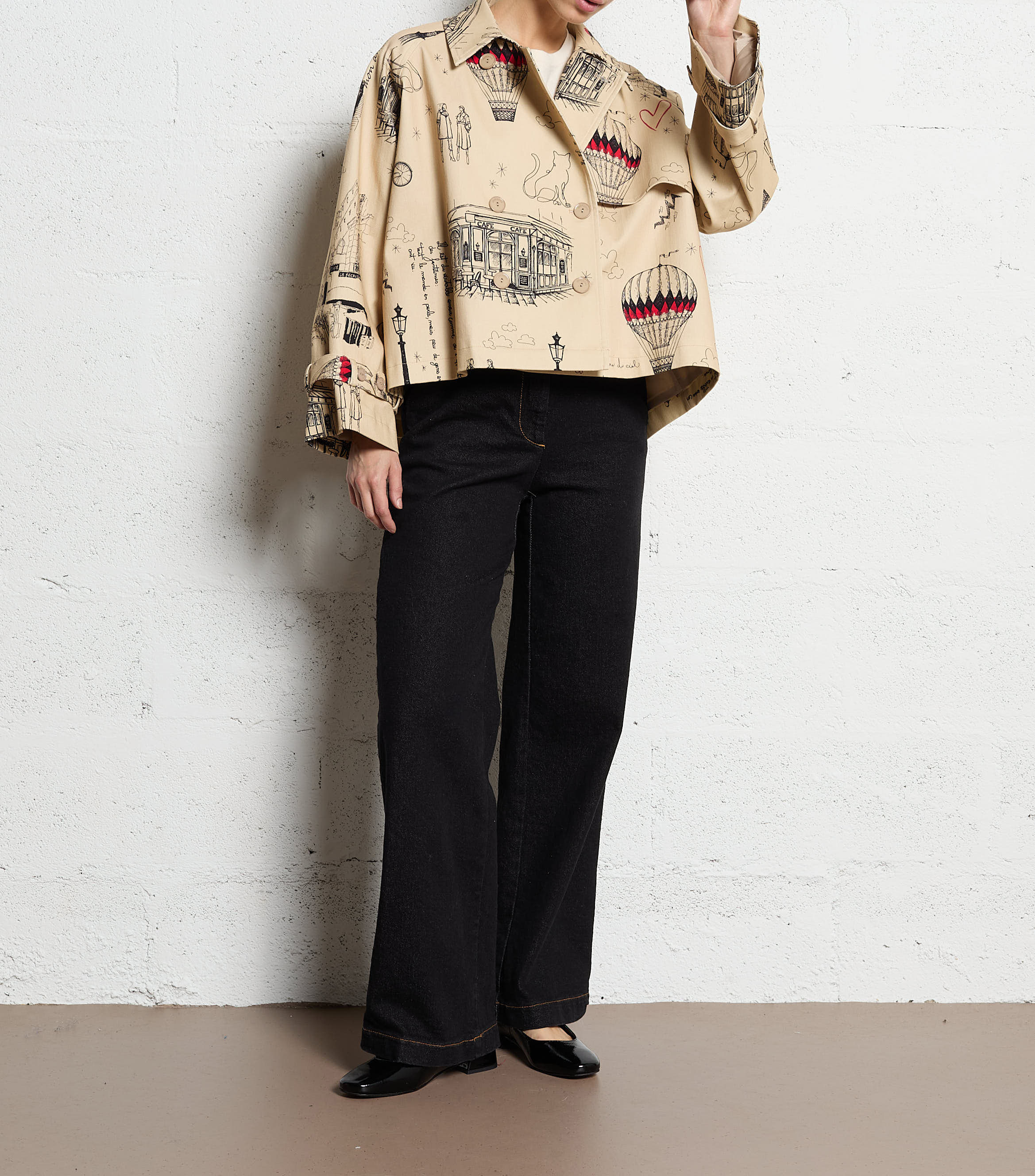 Klassischer Caban-Mantel mit bedrucktem Kragen aus Baumwolle IMPERIAL Beige