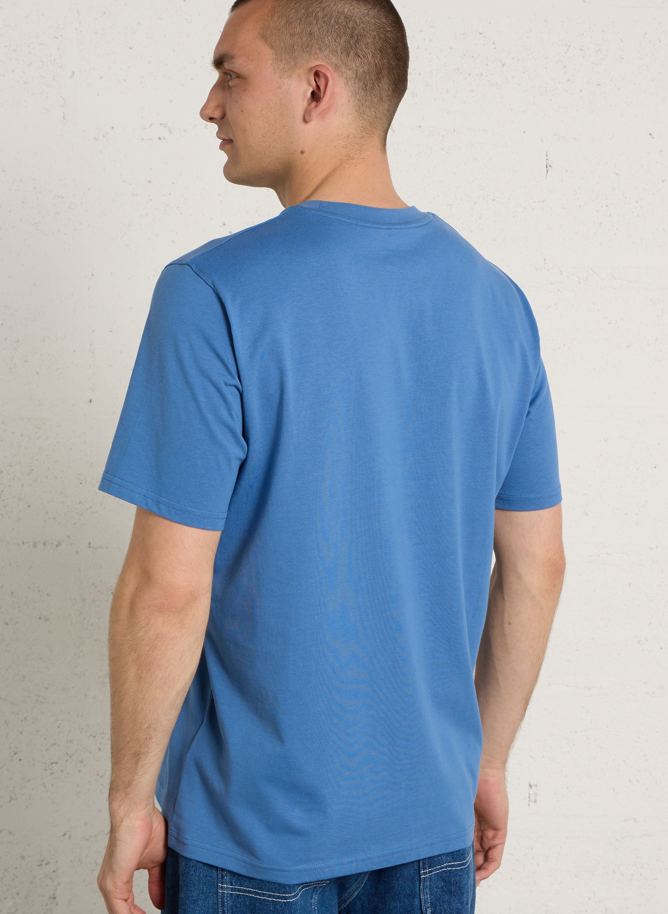 Straight round neck plain T-shirt with embroidered logo CHEVIGNON Blue