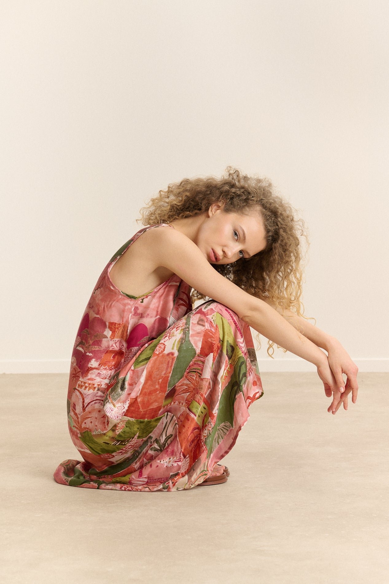 Robe midi sans manches imprimée GARANCE PARIS Rose