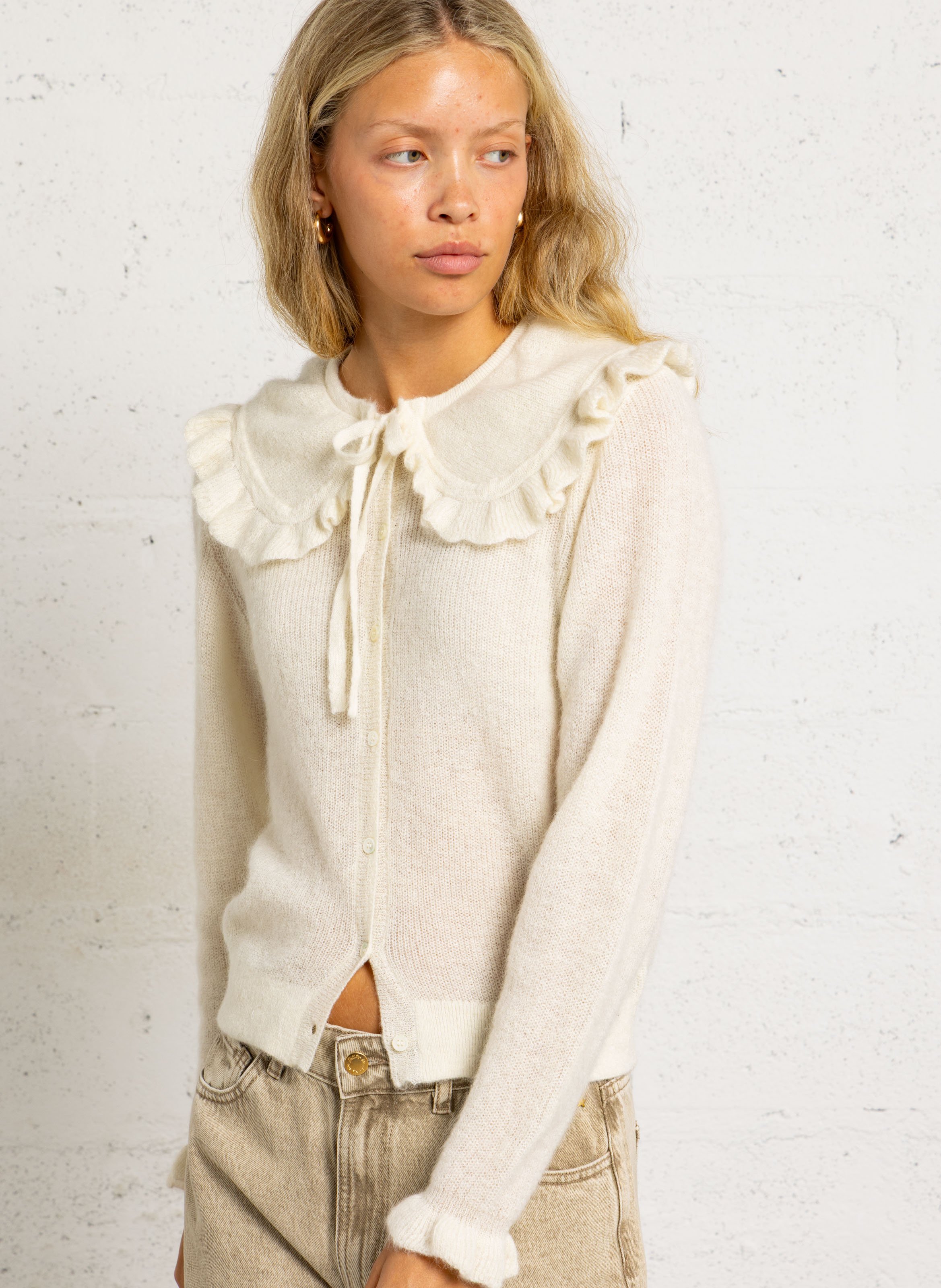 Straight knit collar gilet DES PETITS HAUTS Beige