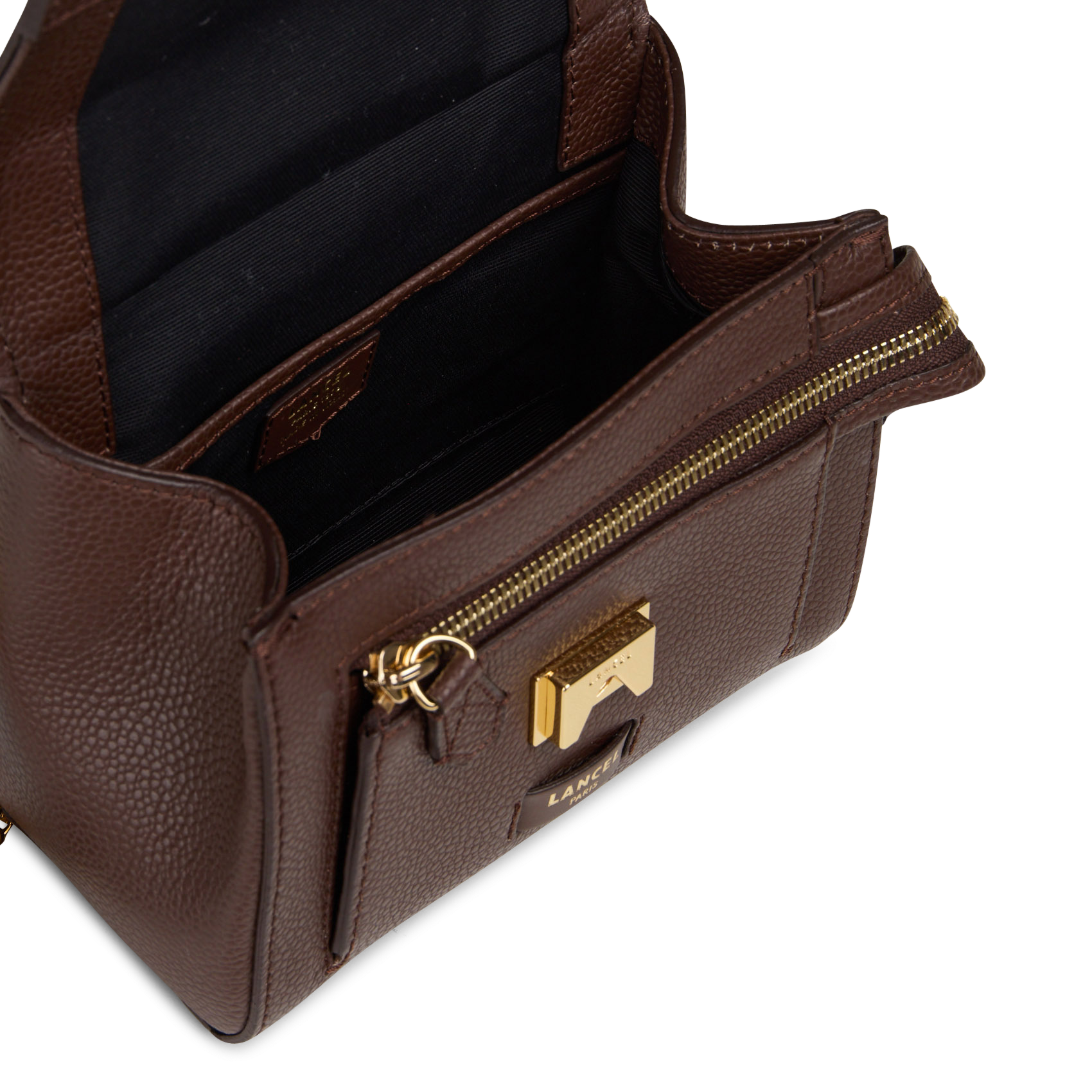 Sac à rabat petit modèle en cuir grainé LANCEL Marron