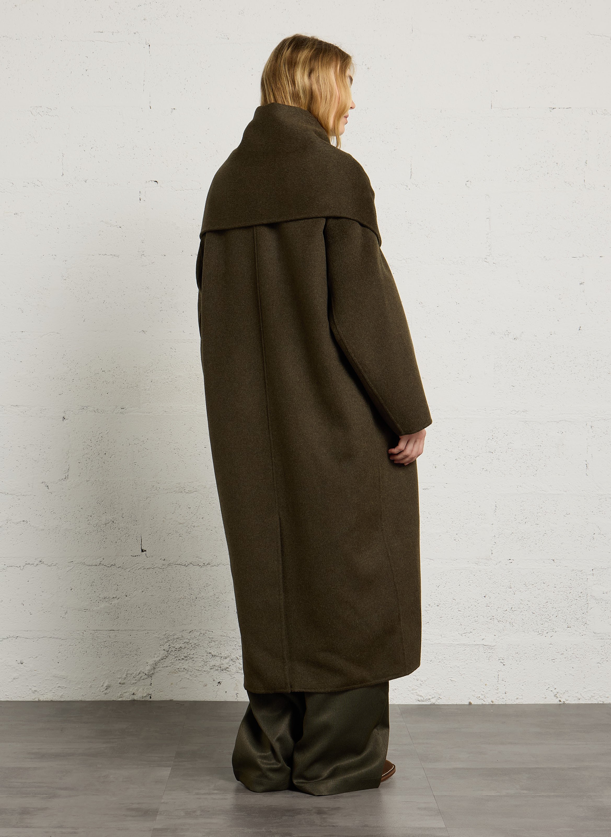 Manteau oversize à écharpé en laine mélangée SOEUR Kaki