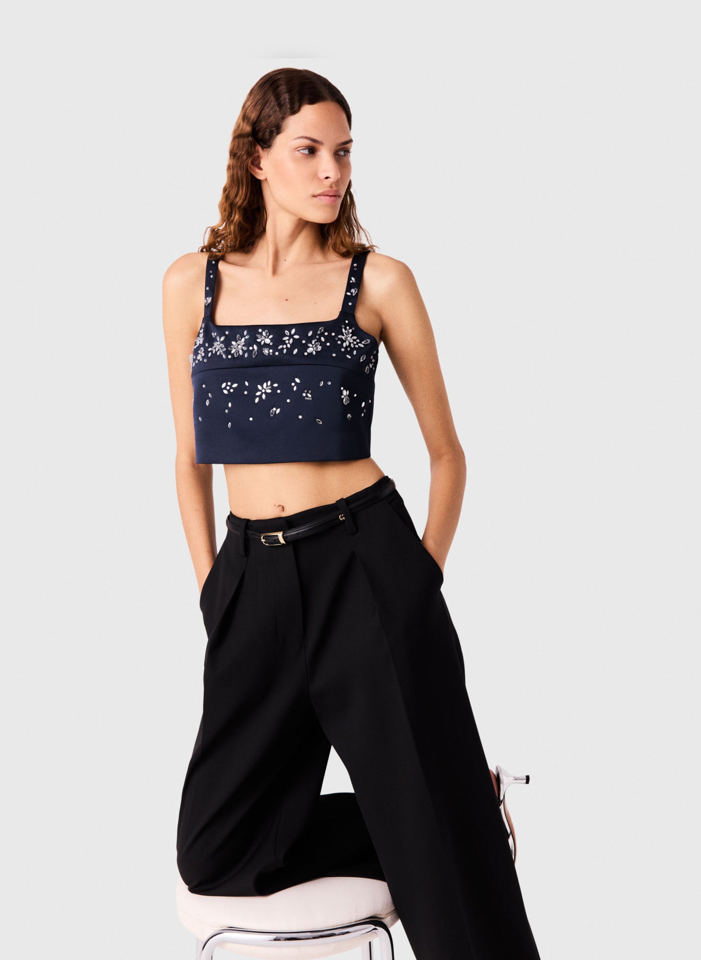 Korte top met bandjes en strasssteentjes MAJE Blauw