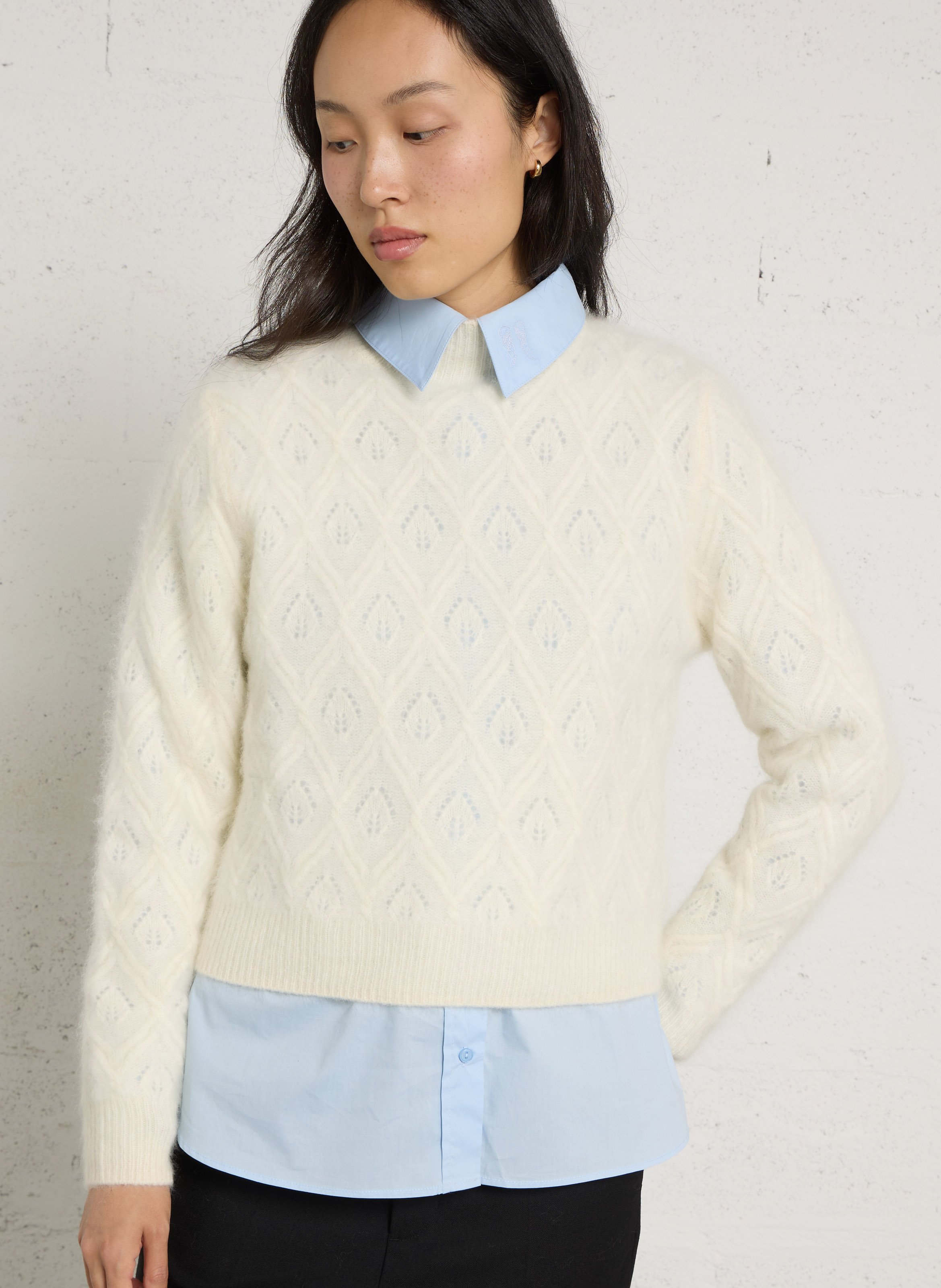 Pull col montant en laine BERENICE Blanc