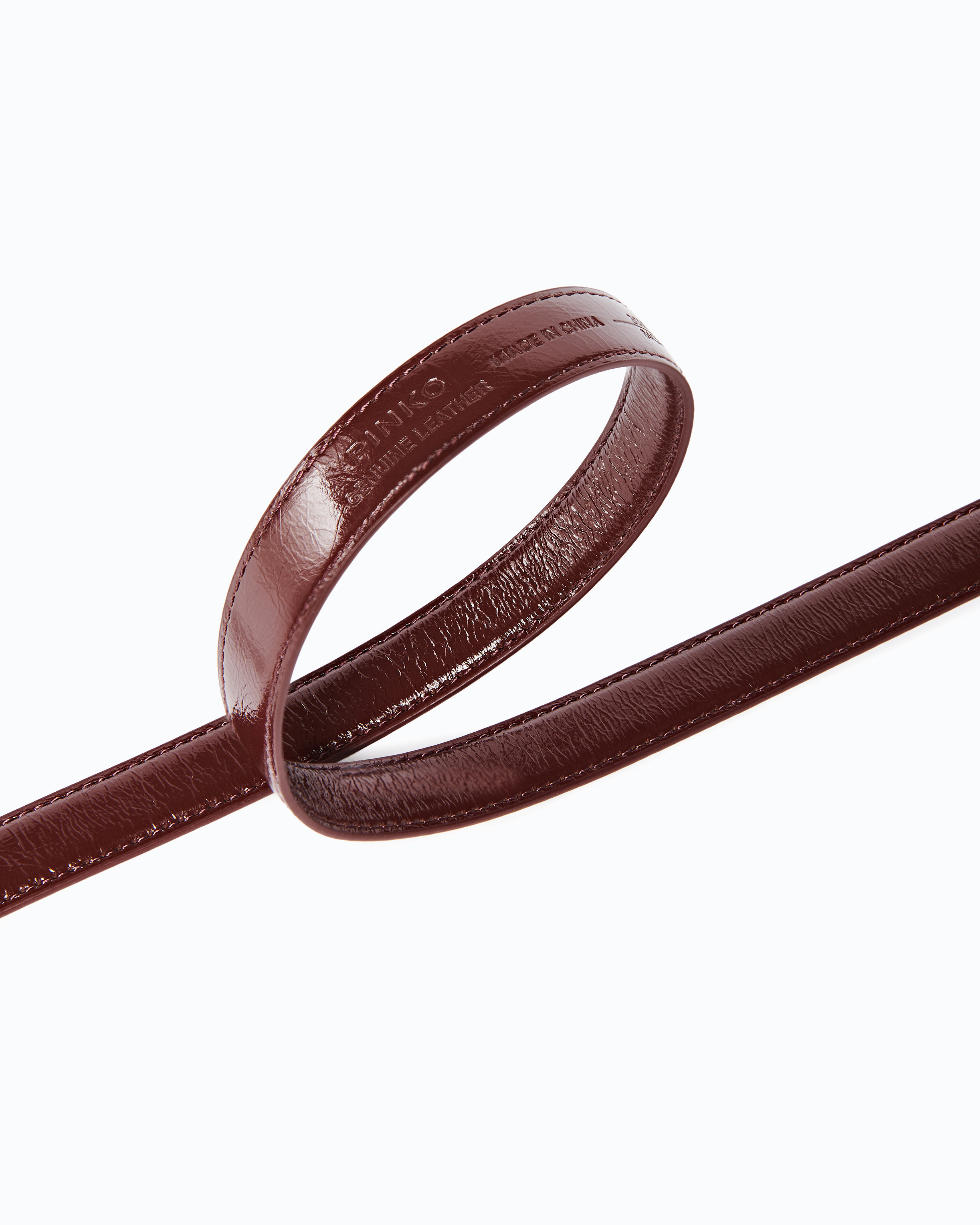 Glossy leather belt with Love Birds buckle, 2 cm PINKO Brown