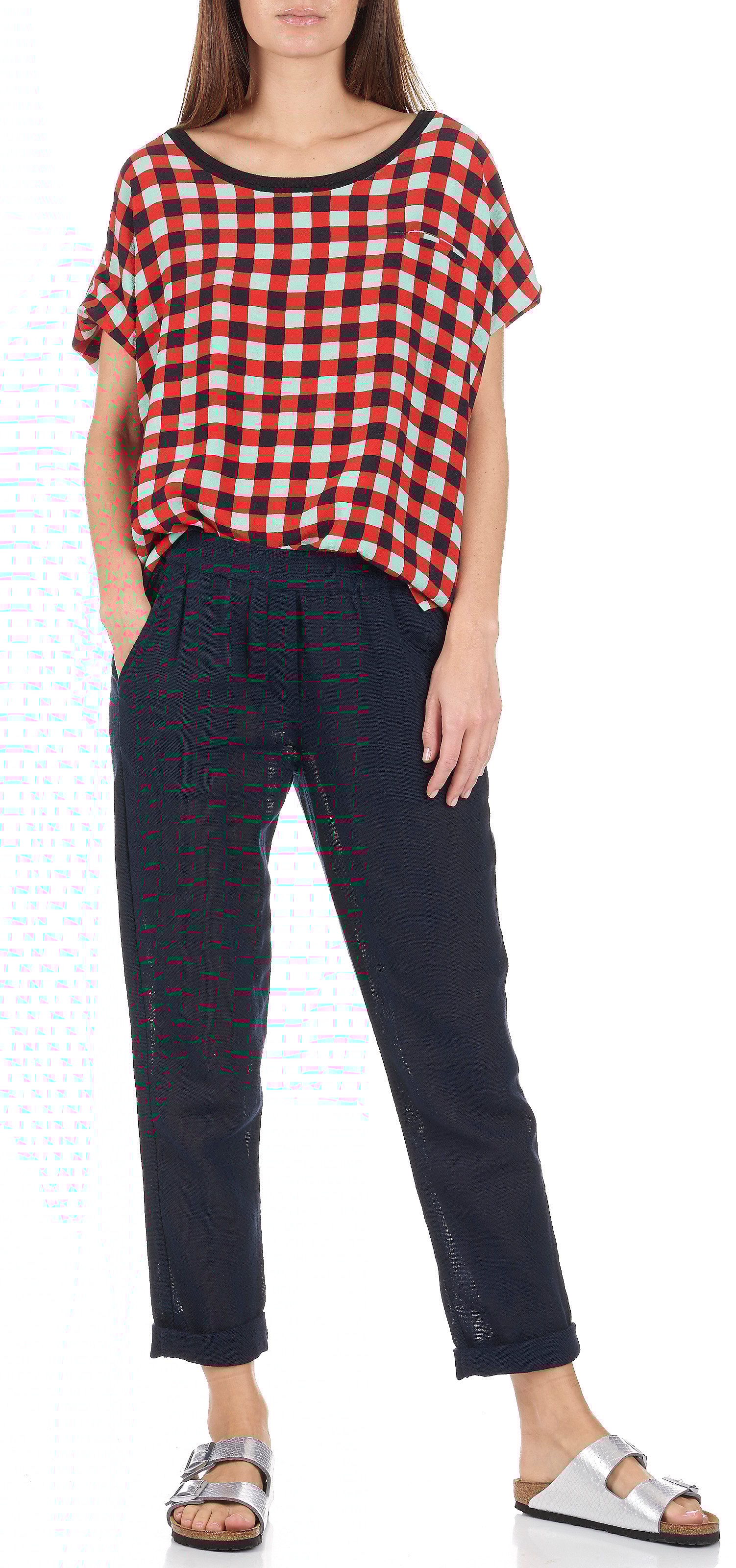 Printed fluid round-neck top ATTIC AND BARN Red