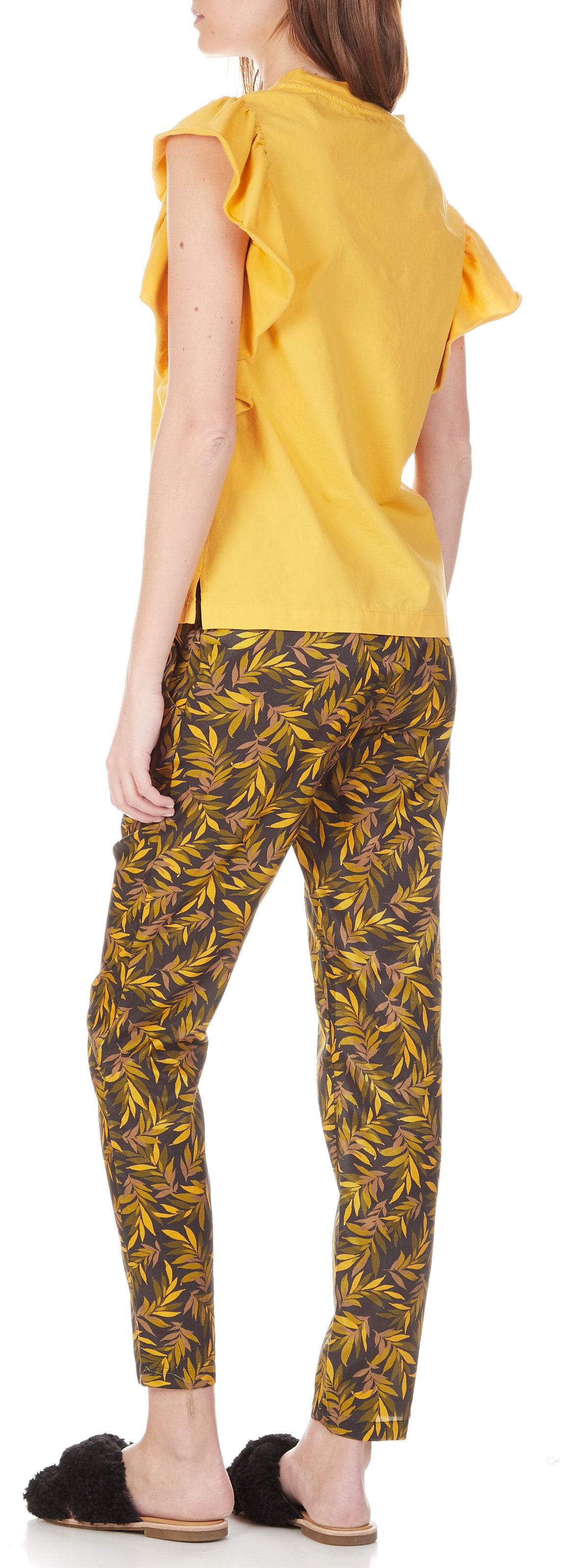 Tee-shirt col rond sans manches à volants ATTIC AND BARN Jaune