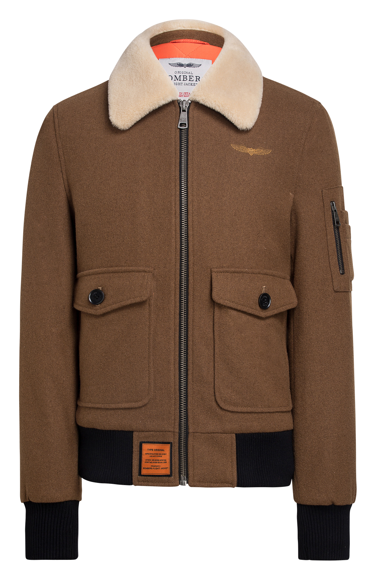 Blouson col classique droit en laine mélangée BOMBERS ORIGINAL Marron