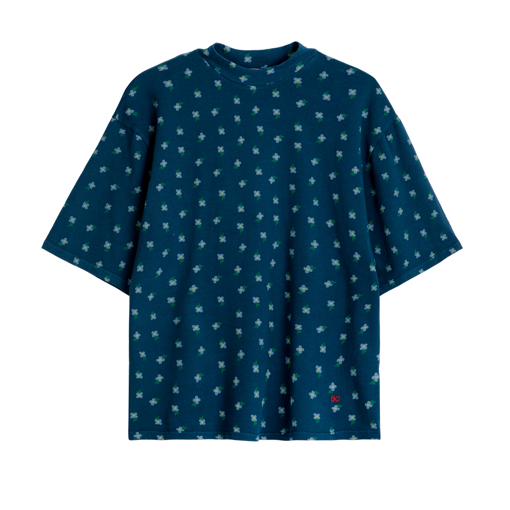T-shirt met ronde hals en bloemenprint van katoen BOBO CHOSES Blauw
