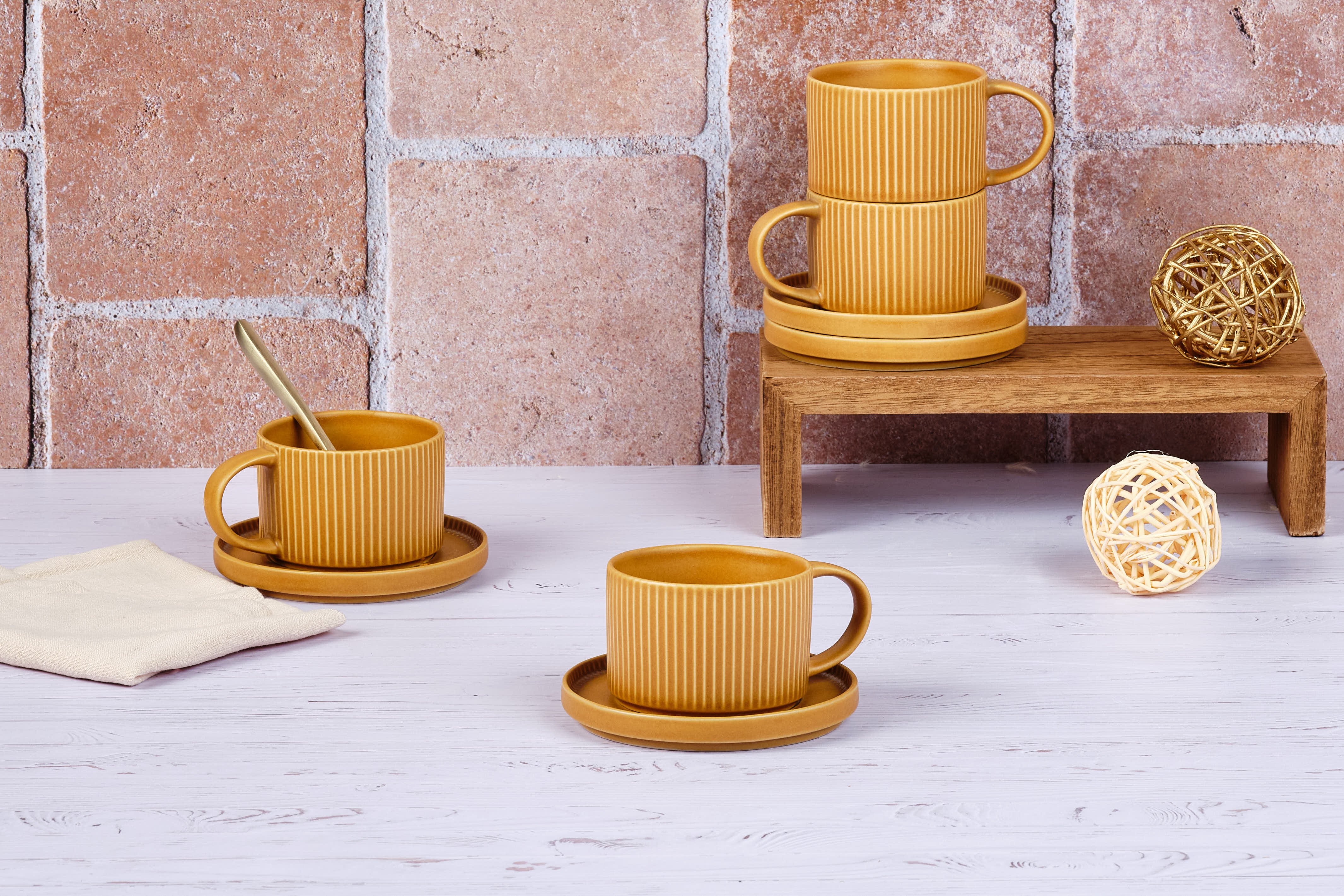 Stoneware Cup 15cl and Saucer - 8 pieces BJORN Yellow