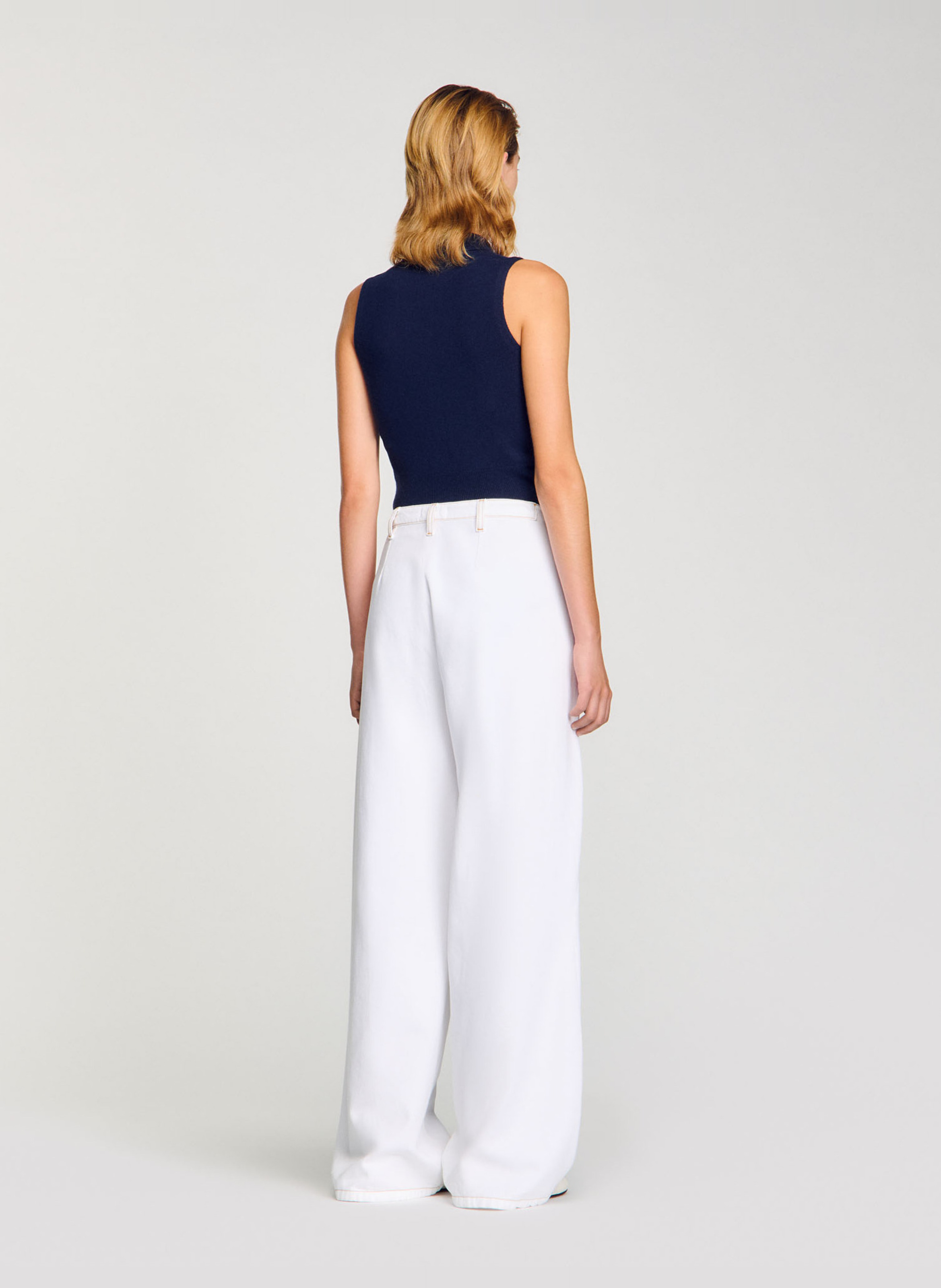 Jean large surpiqué en coton SANDRO Blanc