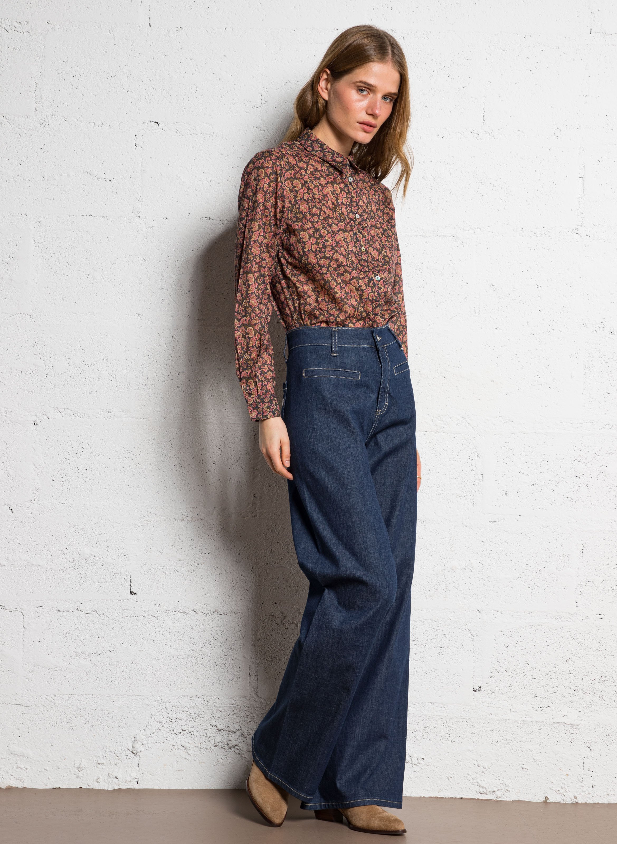 Jean flare en coton mélangé PLEASE Bleu