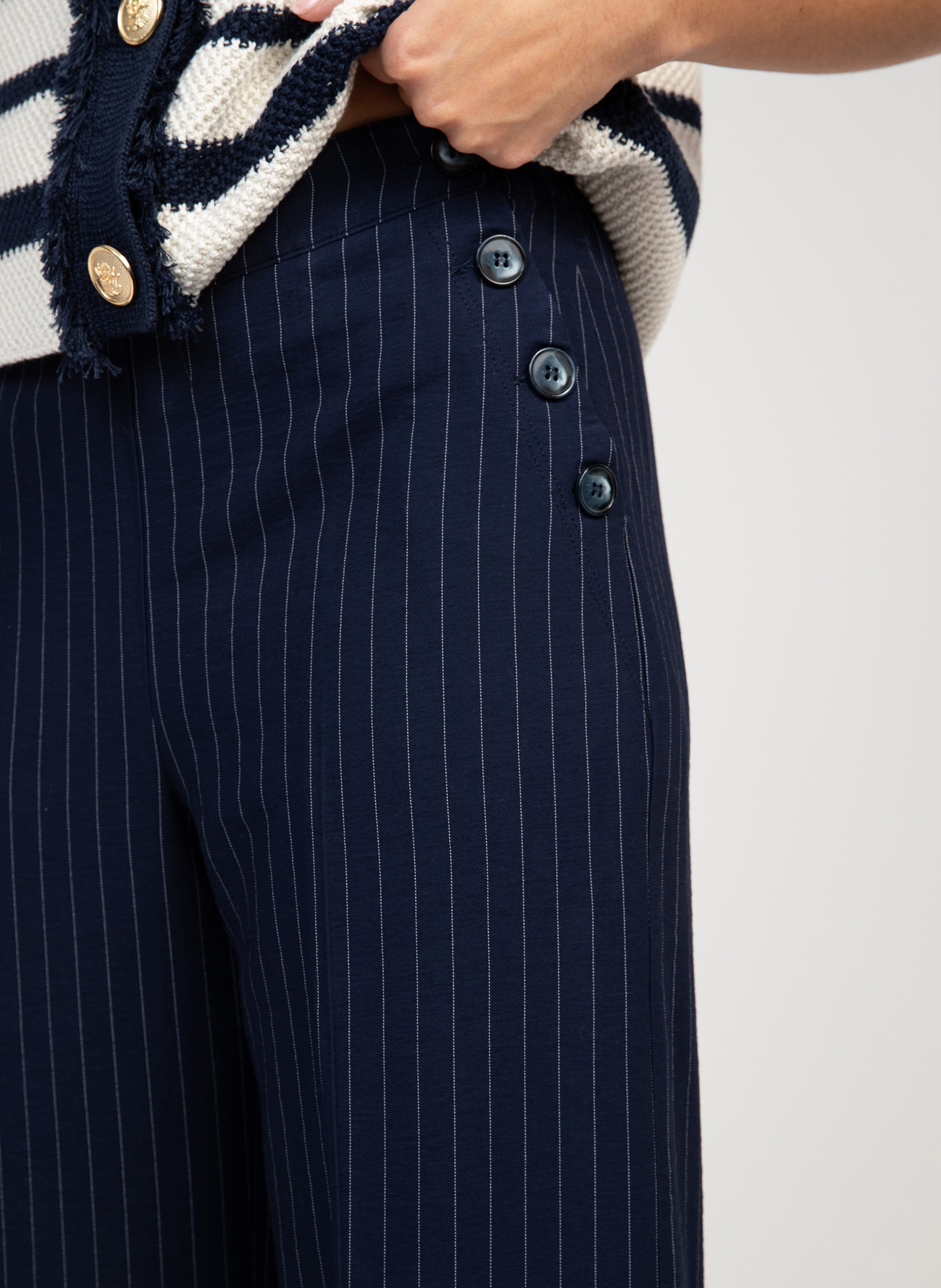 Rechte broek met knoopsluiting en strepen AN'GE Blauw