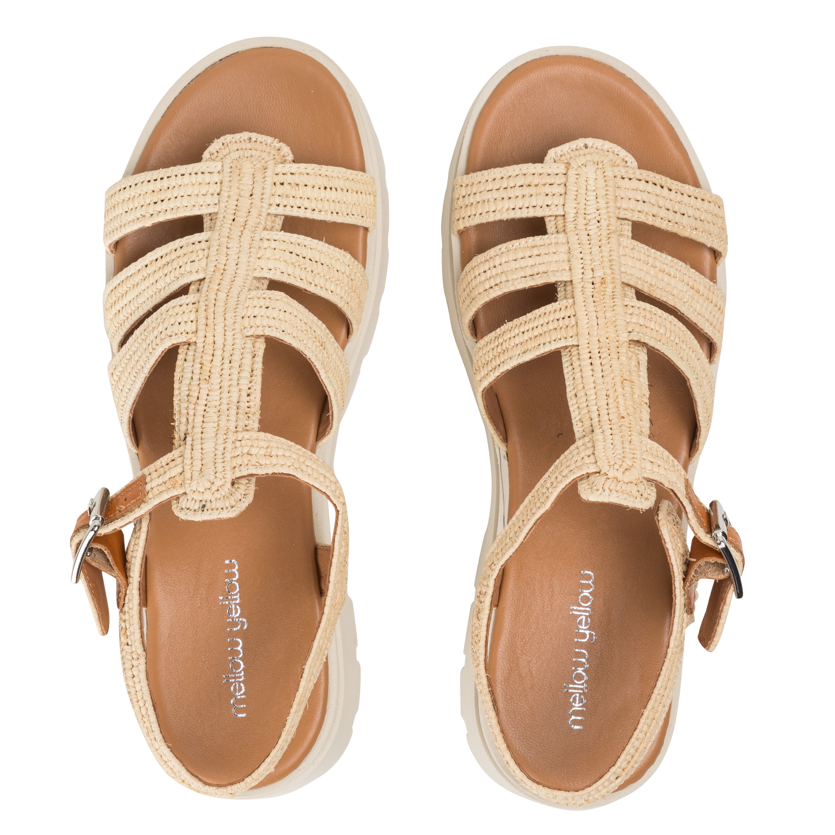 Flache Sandalen aus gemischtem Stroh MELLOW YELLOW Beige