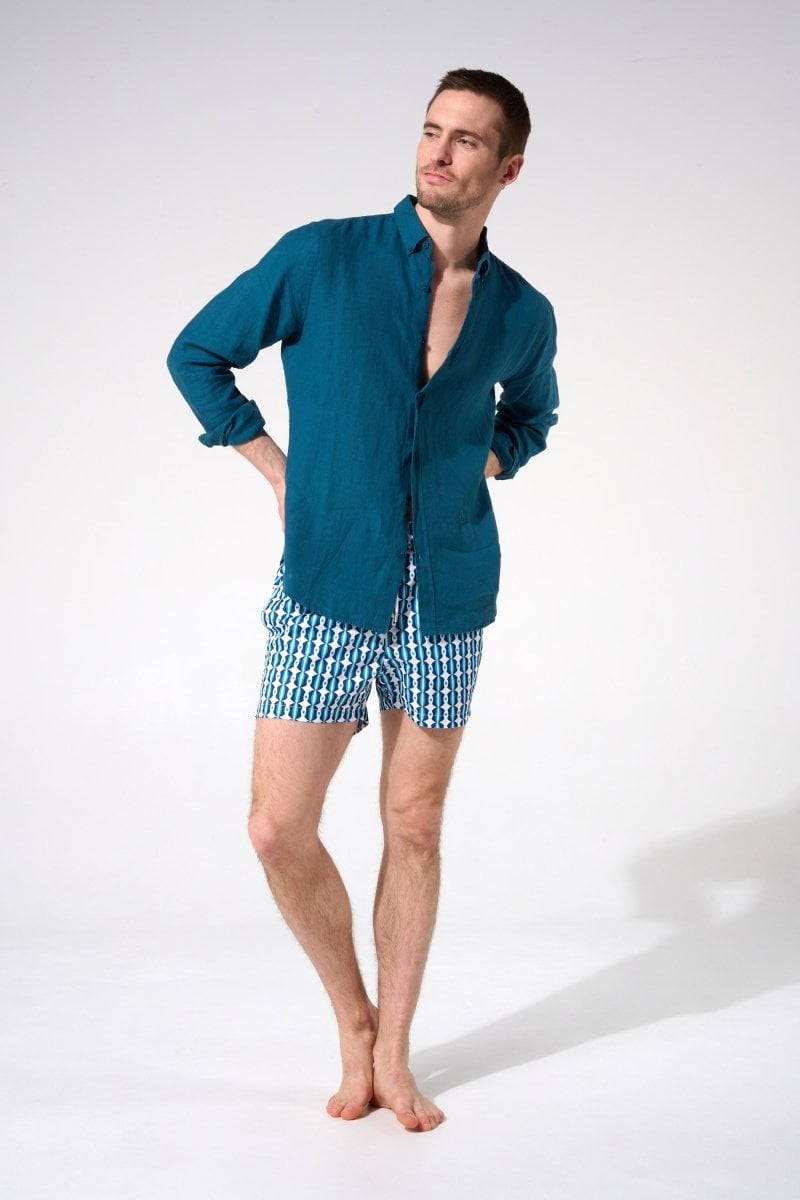 Linen shirt with lapel collar APNEE Blue