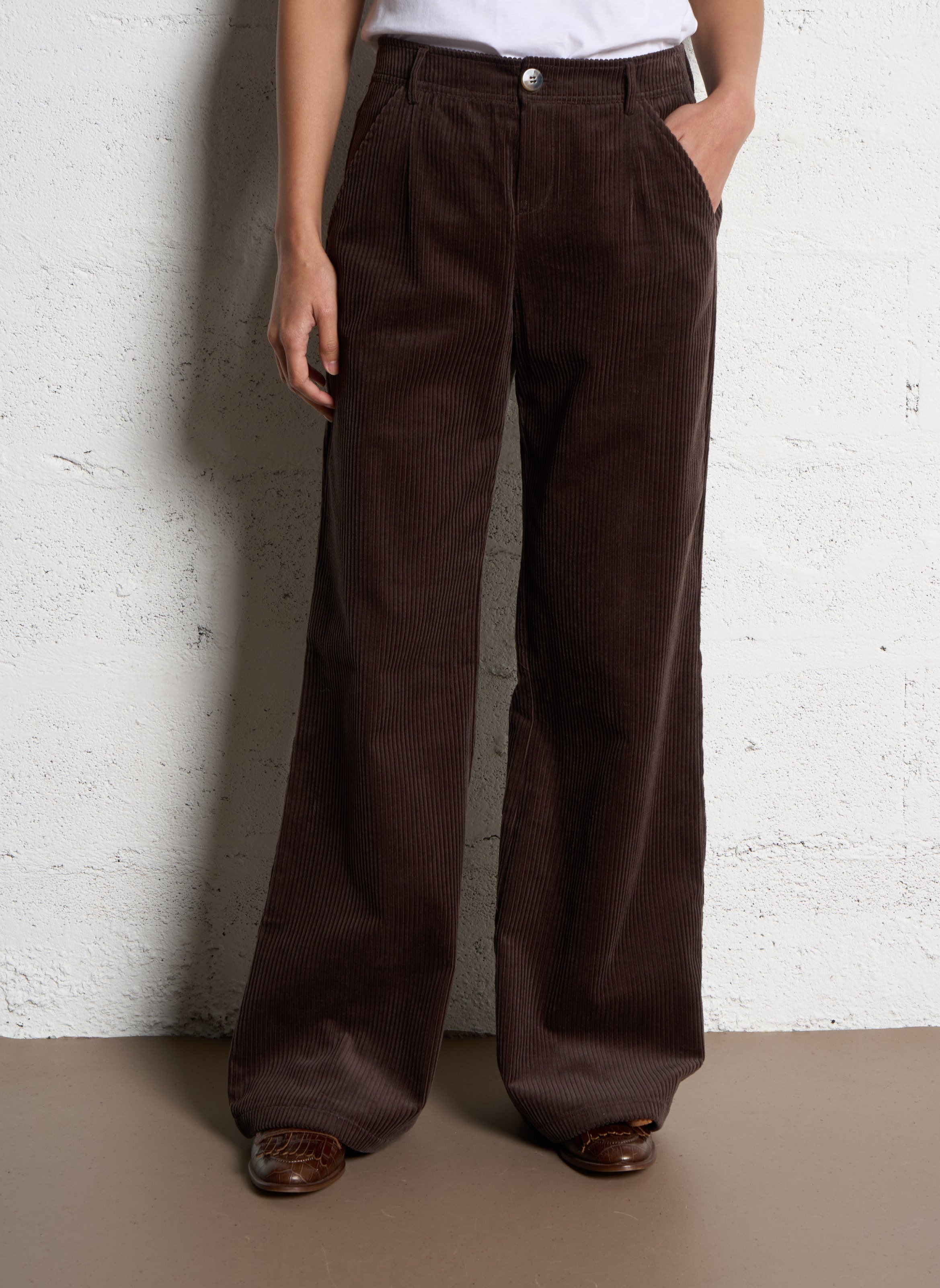 Wide ribbed cotton trousers ONE STEP
