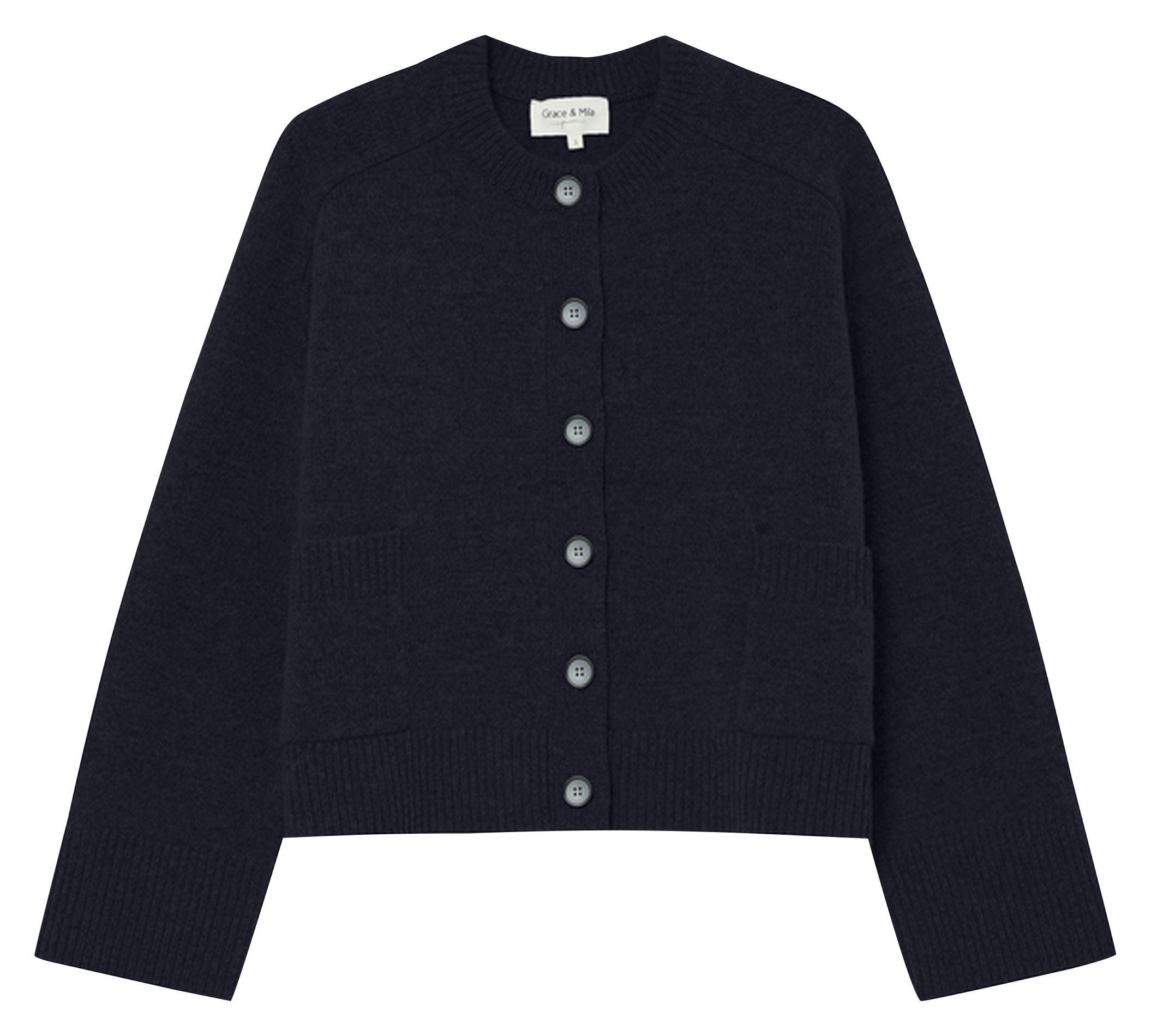 Round-neck mixed-knit cardigan GRACE ET MILA Blue