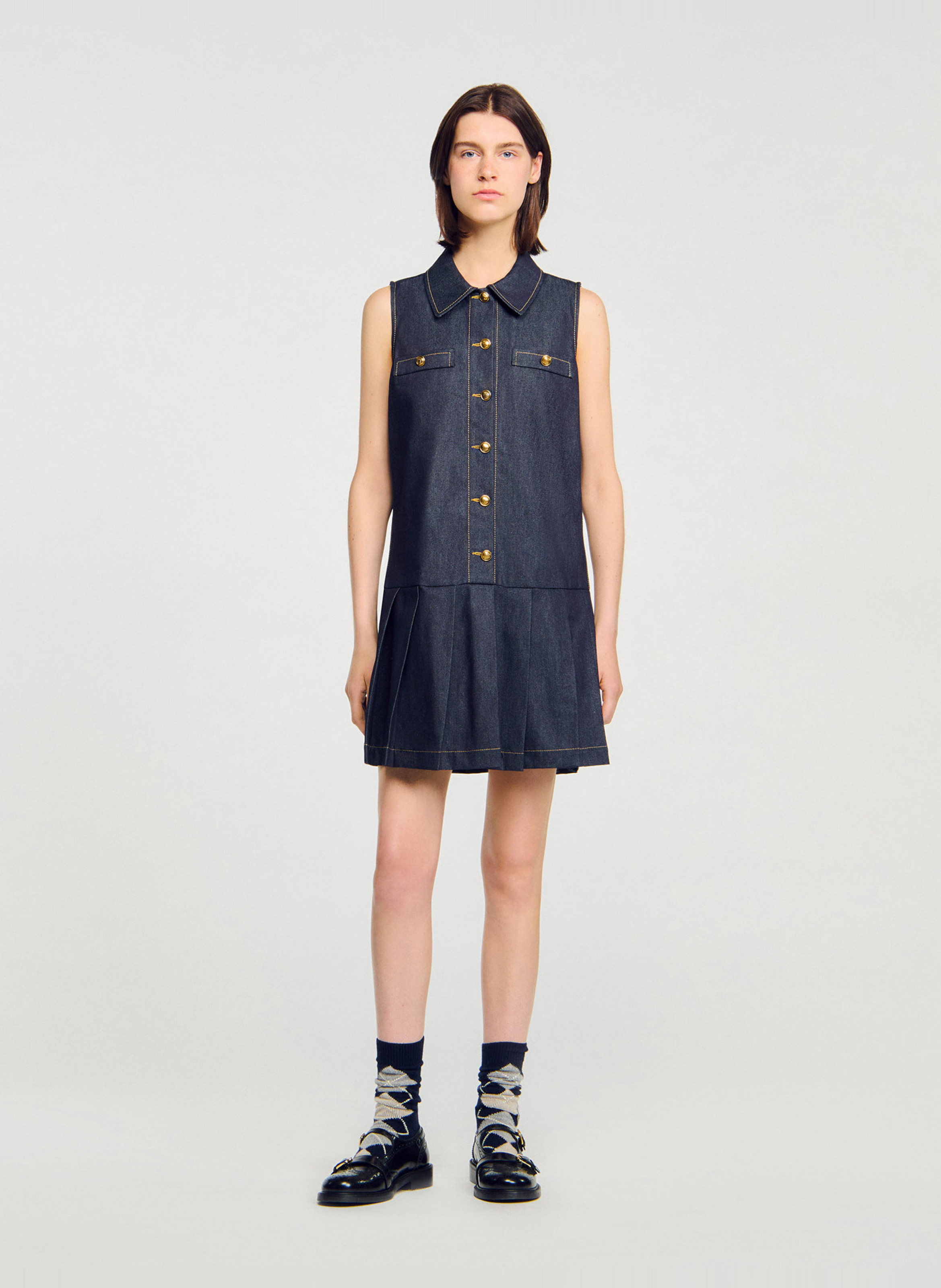 Robe courte col classique en denim SANDRO Bleu