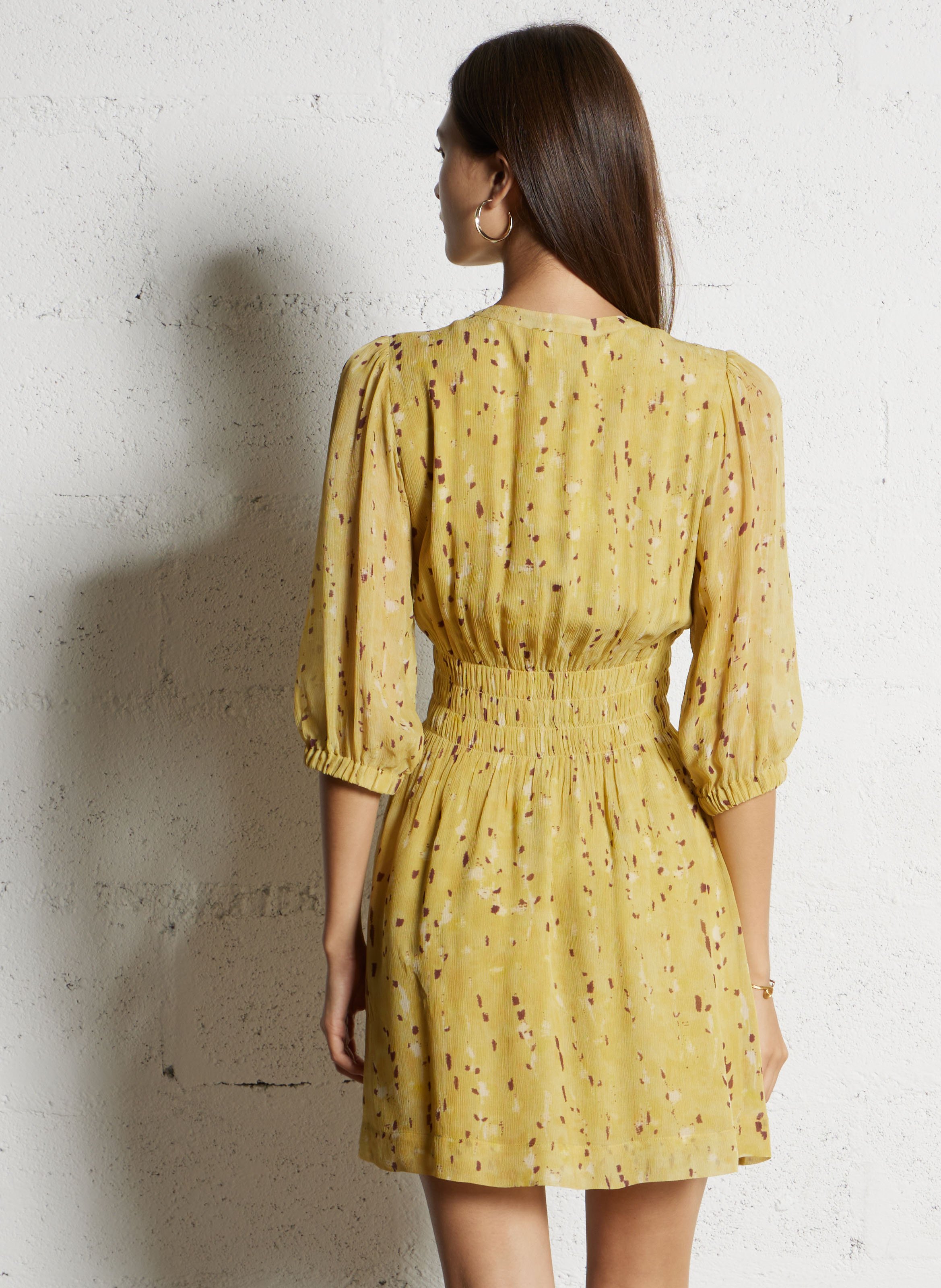 Robe courte col tunisien imprimée BA&SH Jaune