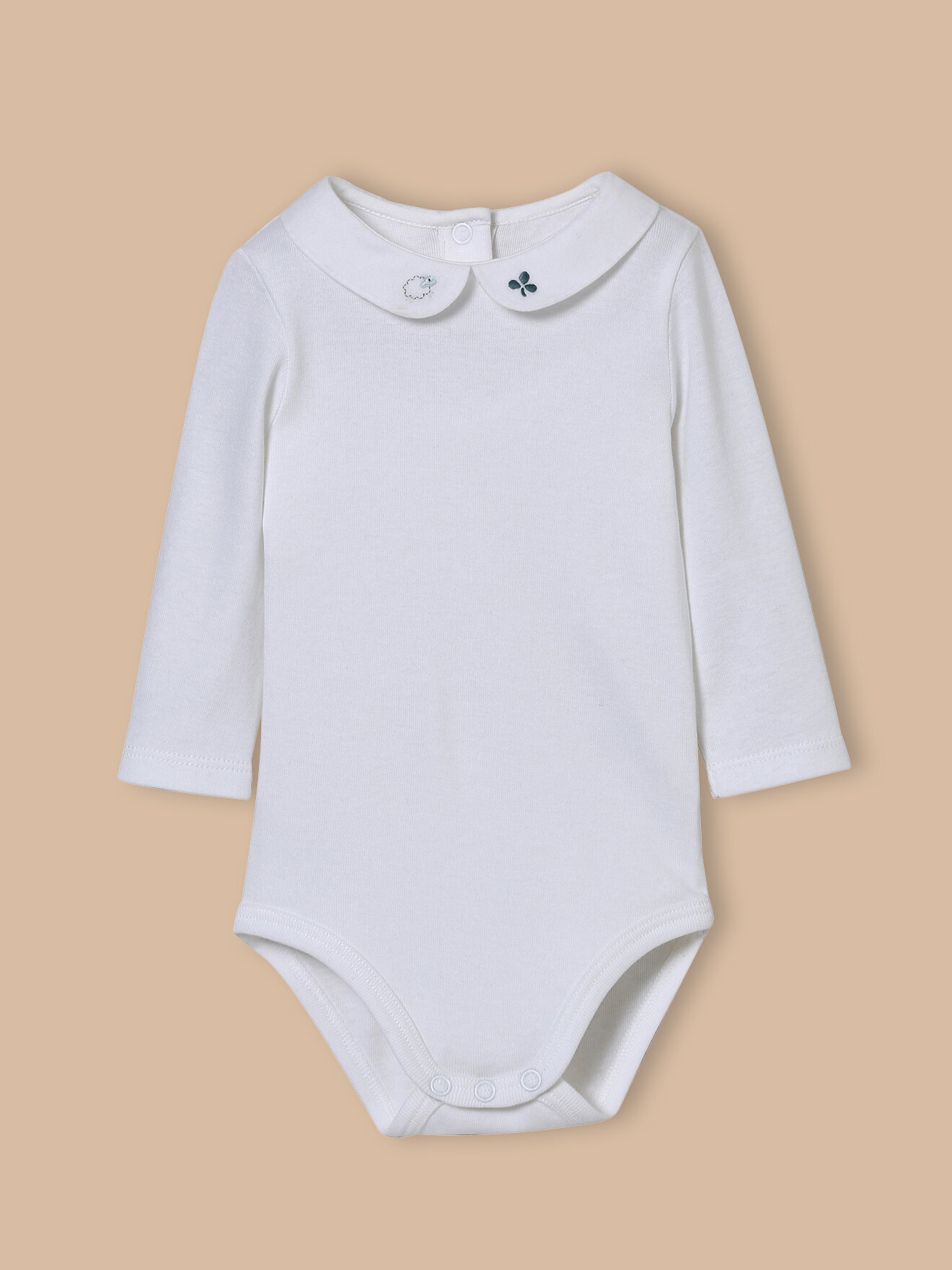 Organic cotton bodysuit with embroidered collar CYRILLUS White