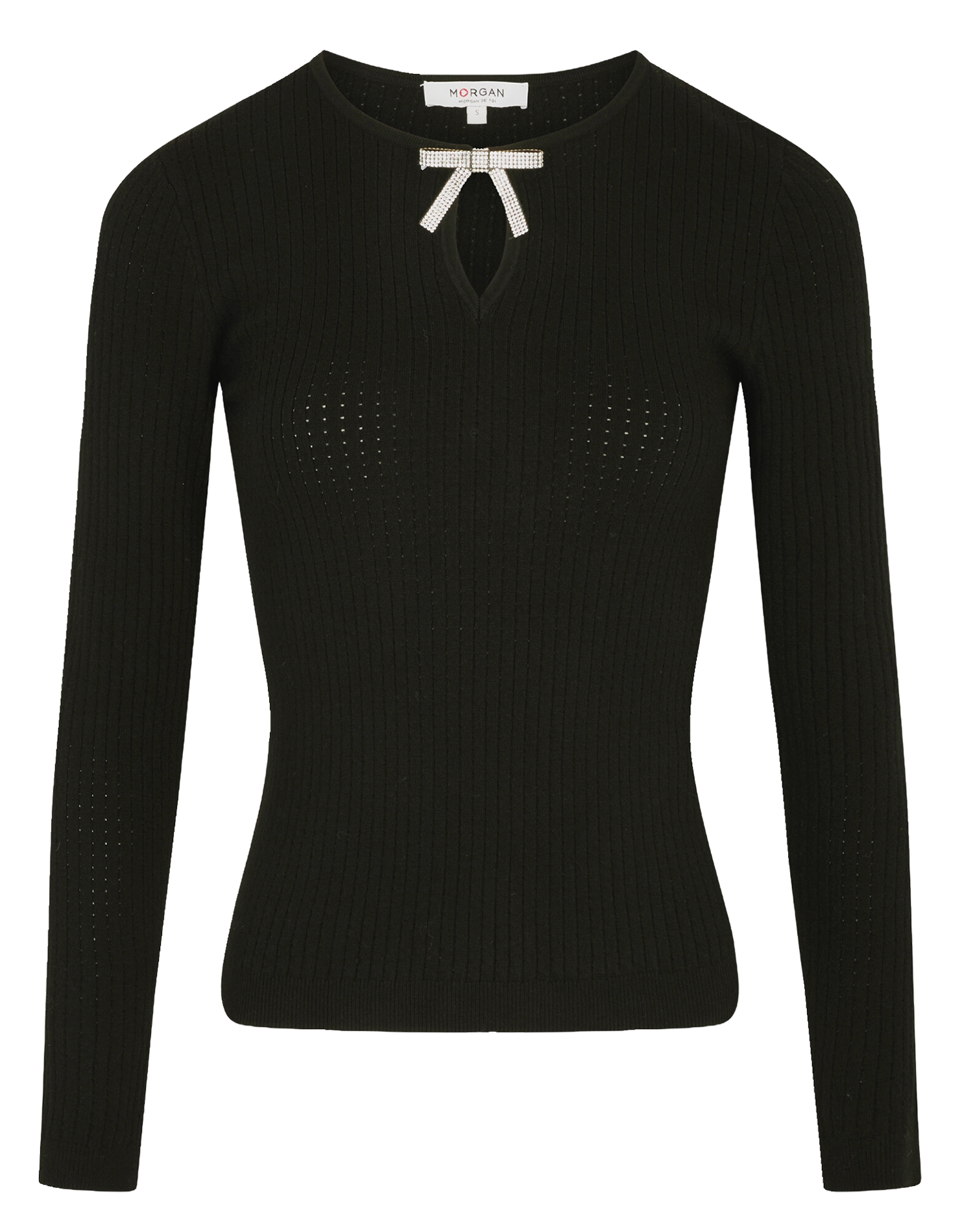 Fitted sweater with rhinestone detail MORGAN Black
