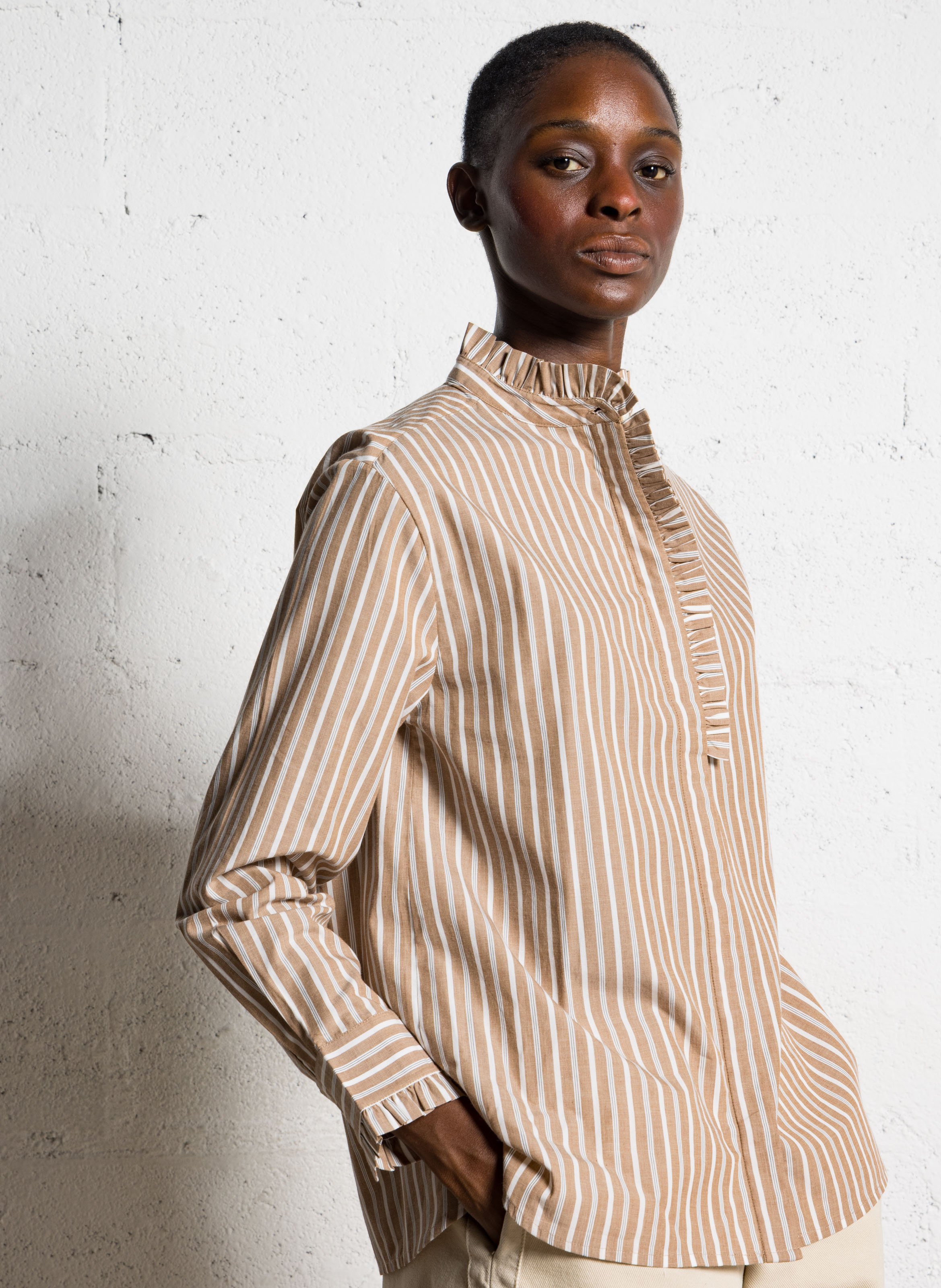 Celena striped cotton oversized shirt BELLA JONES Brown