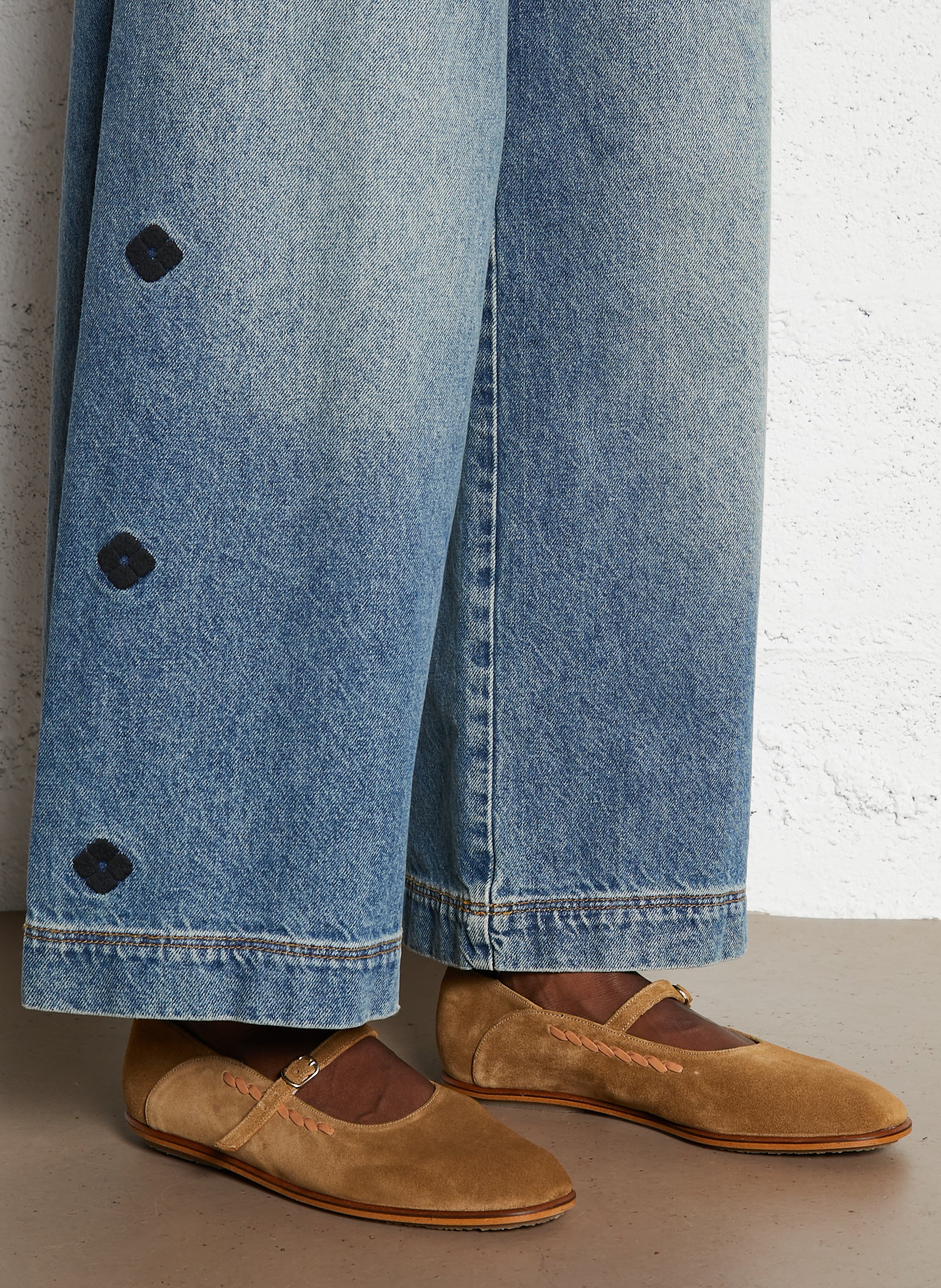 Suede ballet flats with leather strap NAGUISA Brown