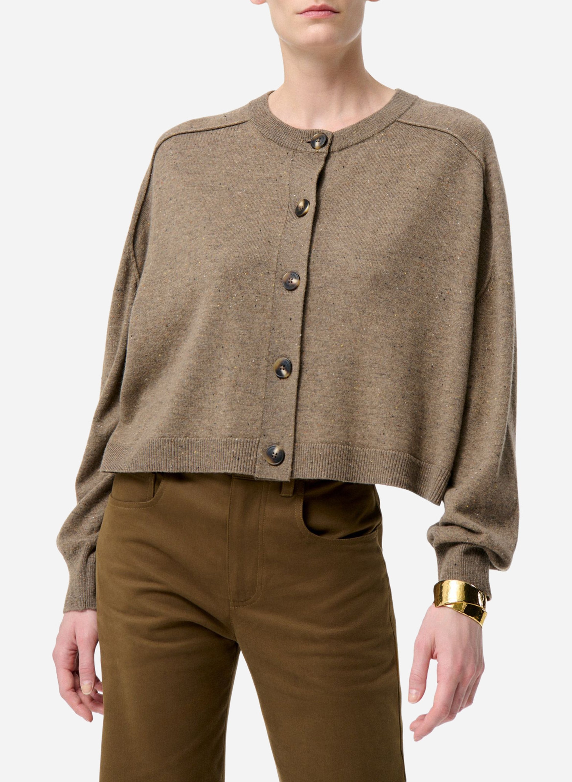 Oversized round neck wool cardigan Grey