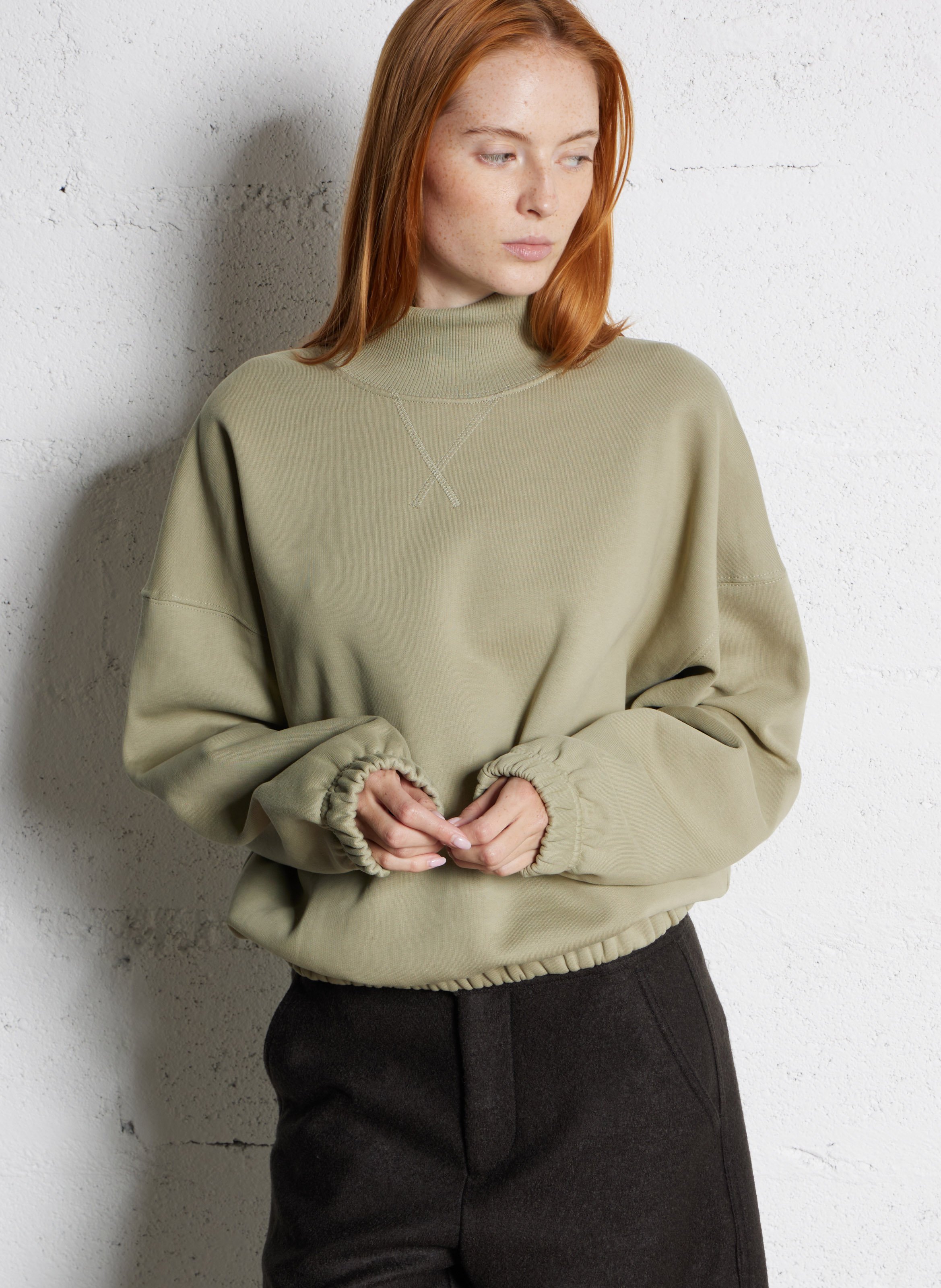 Straight organic cotton high neck sweatshirt SOEUR Grey