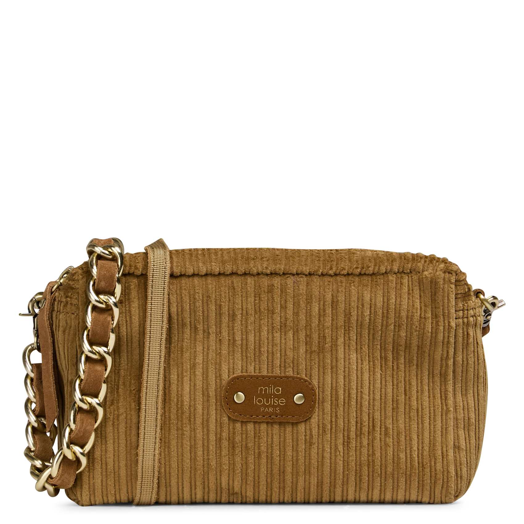 Schoudertas van geribbeld suèdeleer MILA LOUISE Beige