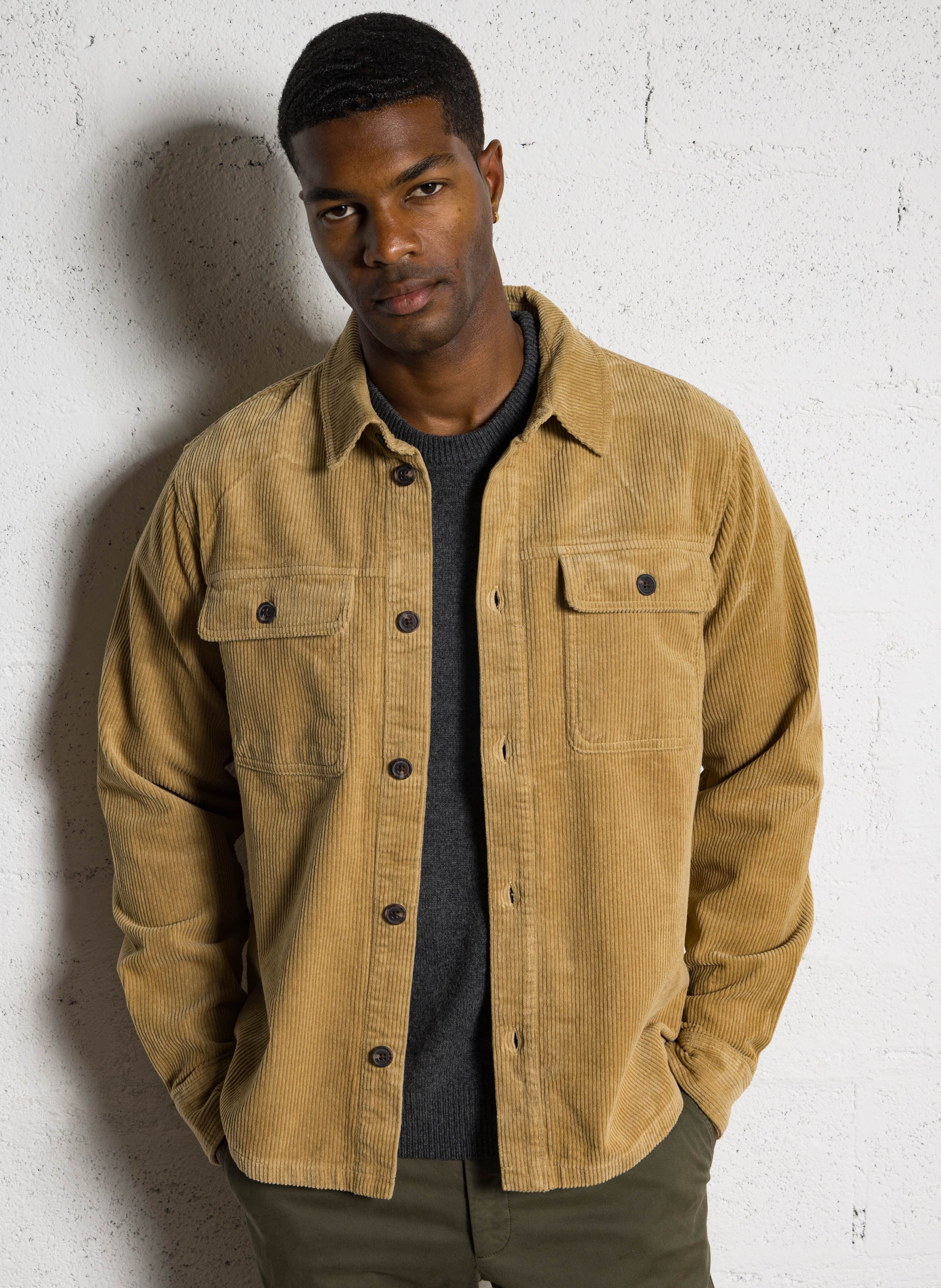 Straight cotton overshirt with classic collar SOLID