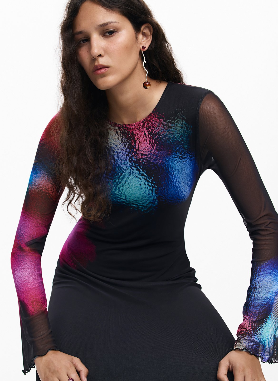 Robe midi ajustée à imprimé DESIGUAL Noir