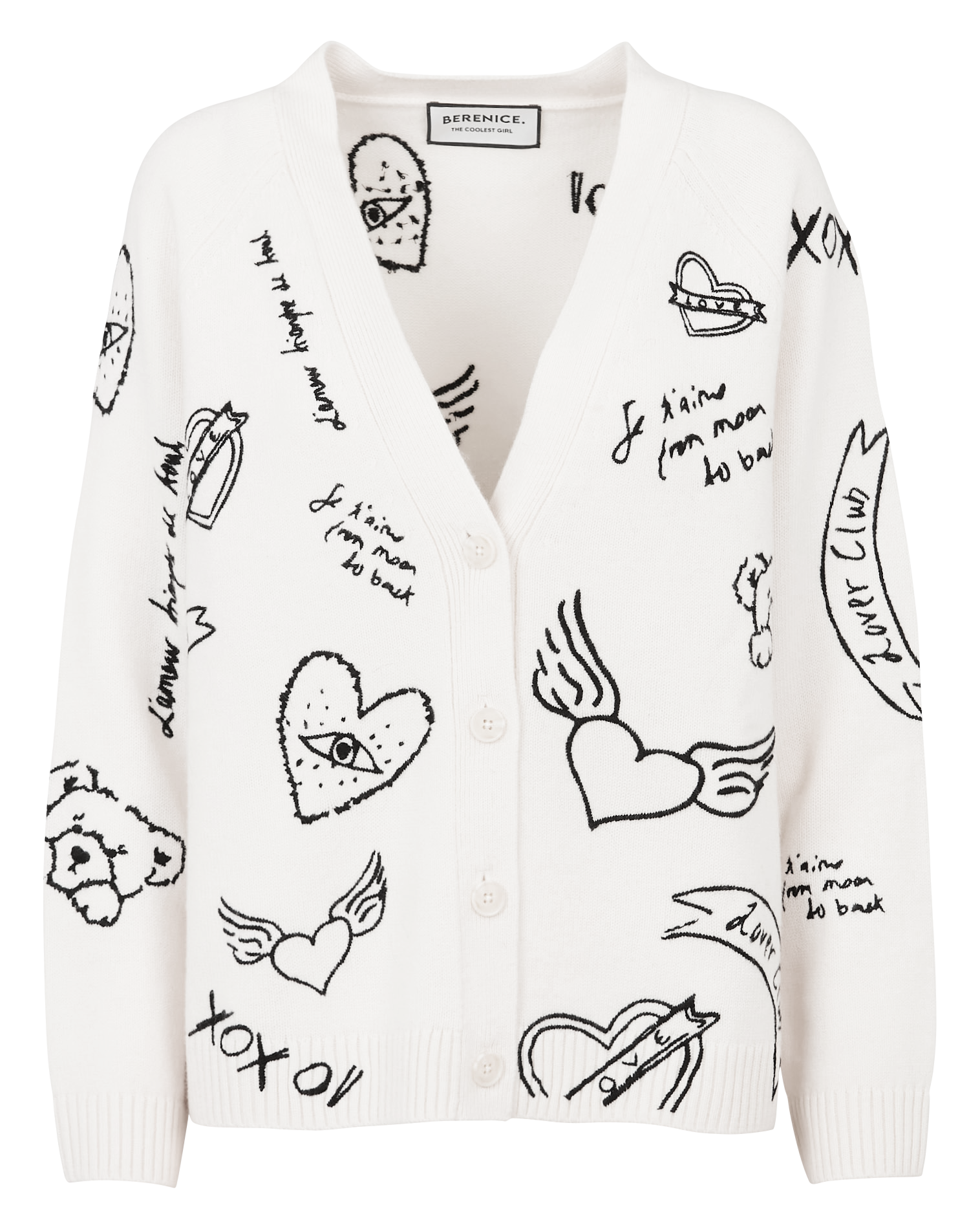 Strickjacke aus Wolle mit V-Ausschnitt BERENICE Beige