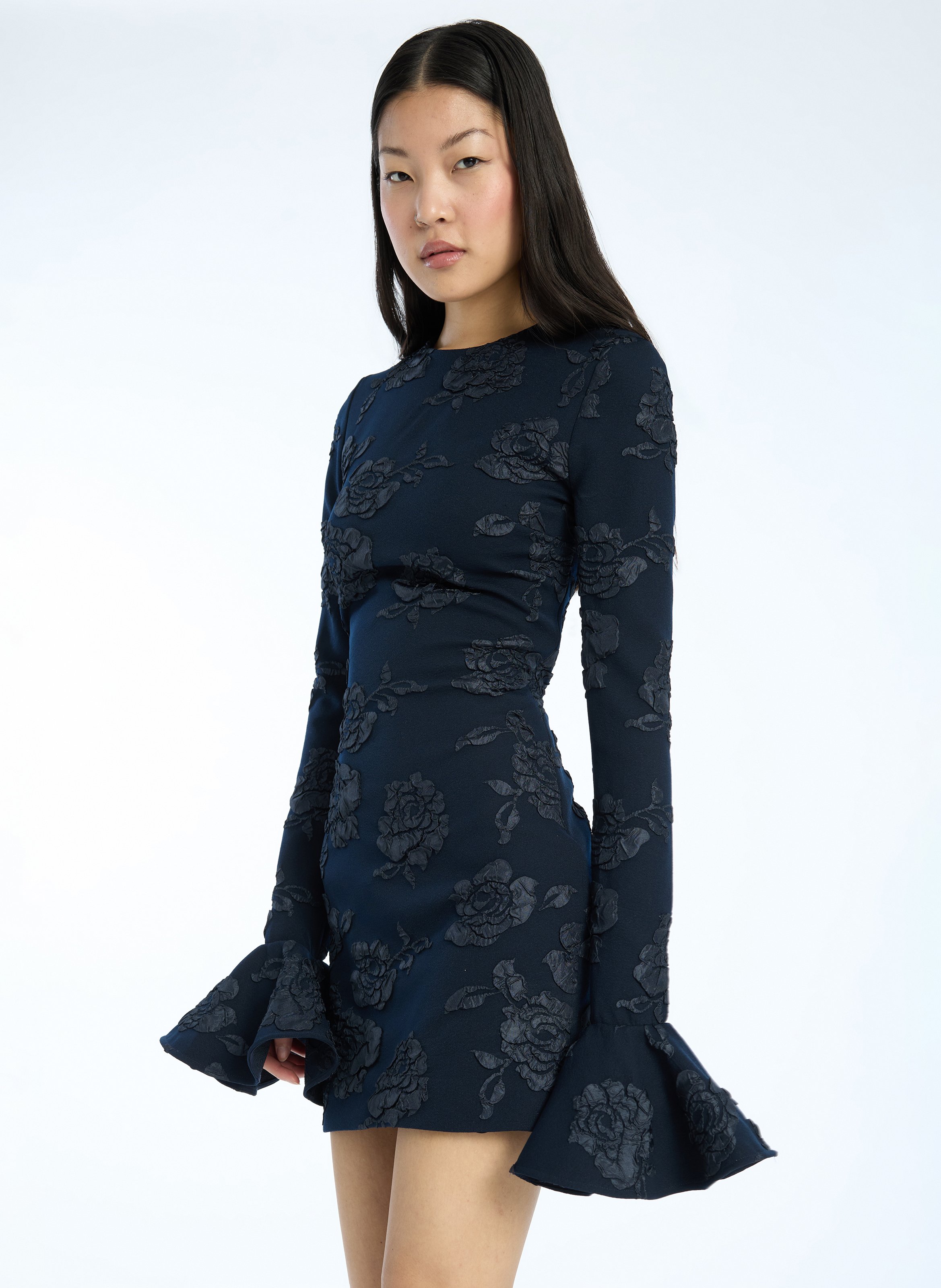 Fitted short dress with floral patterns ROTATE Blue
