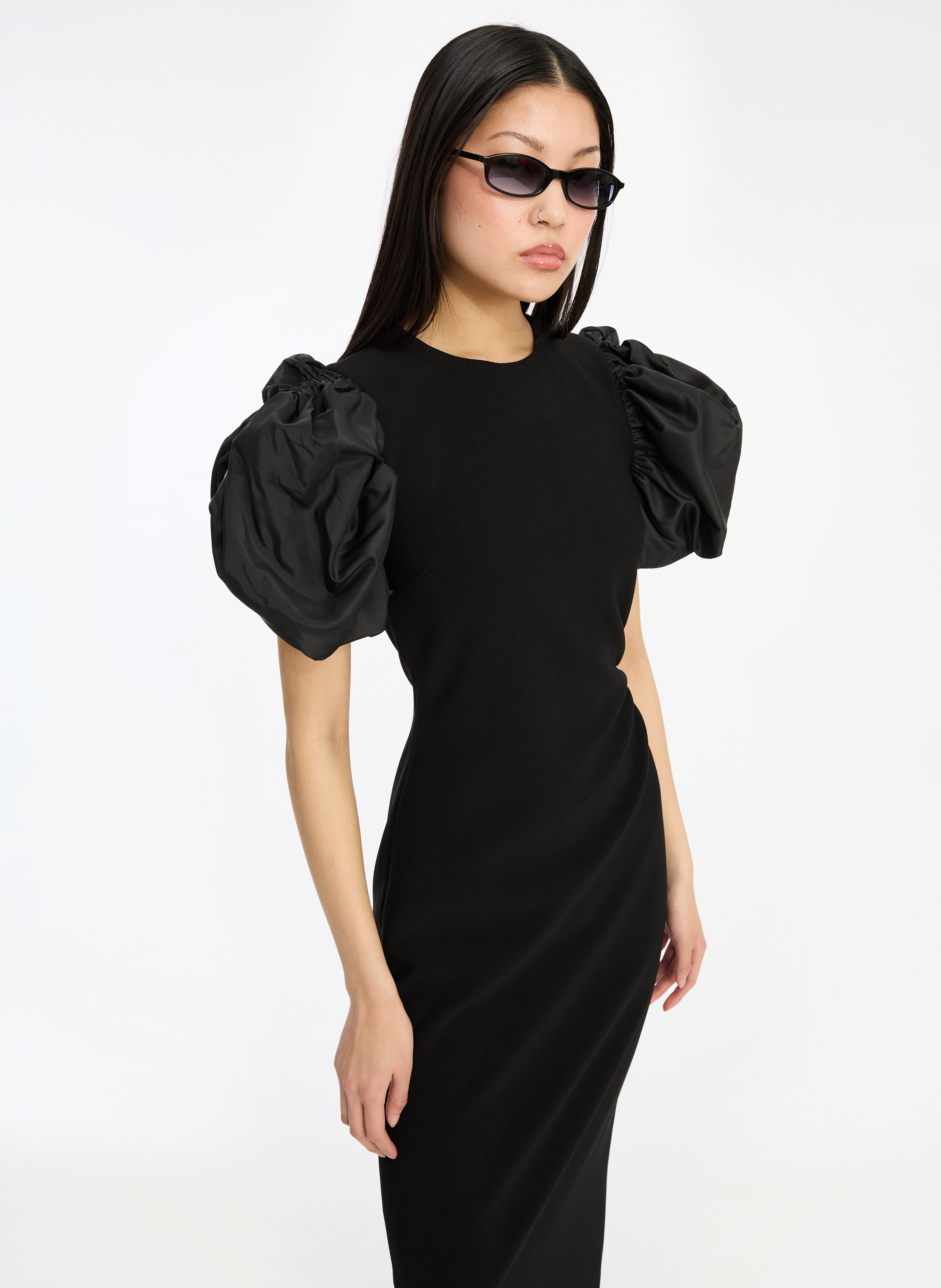 Long dress with high neck and puff sleeves ROTATE Black
